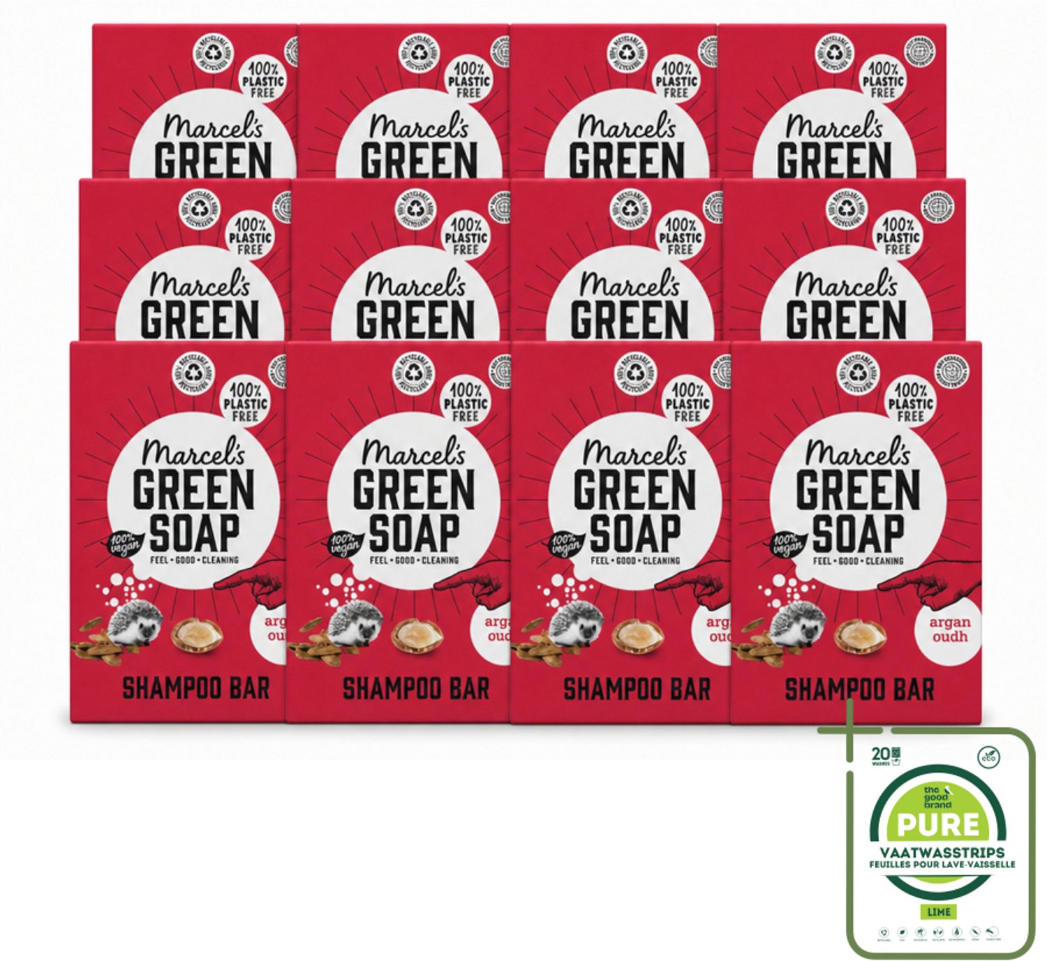 12 x Marcel's Green Soap - Shampoobar - Argan & Oudh - Versterkt & verzorgt - 90 gr - Grootverpakking - Vaatwasstrips - Shampoobar - Natuurlijke Haarverzorging - Arganolie - Oudh Geur - Sulfaatvrij