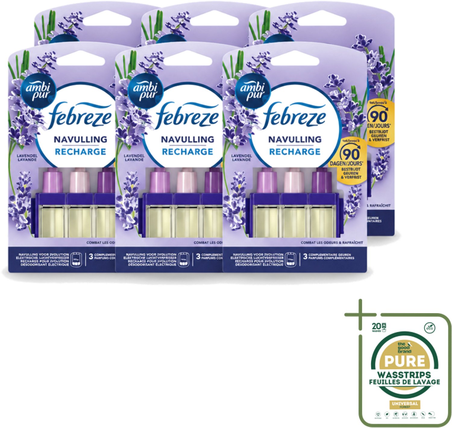 6 x Ambi Pur - 3Volution - Navulling - Lavendel - 20 ml - Wasstrips - Geurverspreider - Luchtverfrisser - Lavendel - Frisheid - Geurblindheid