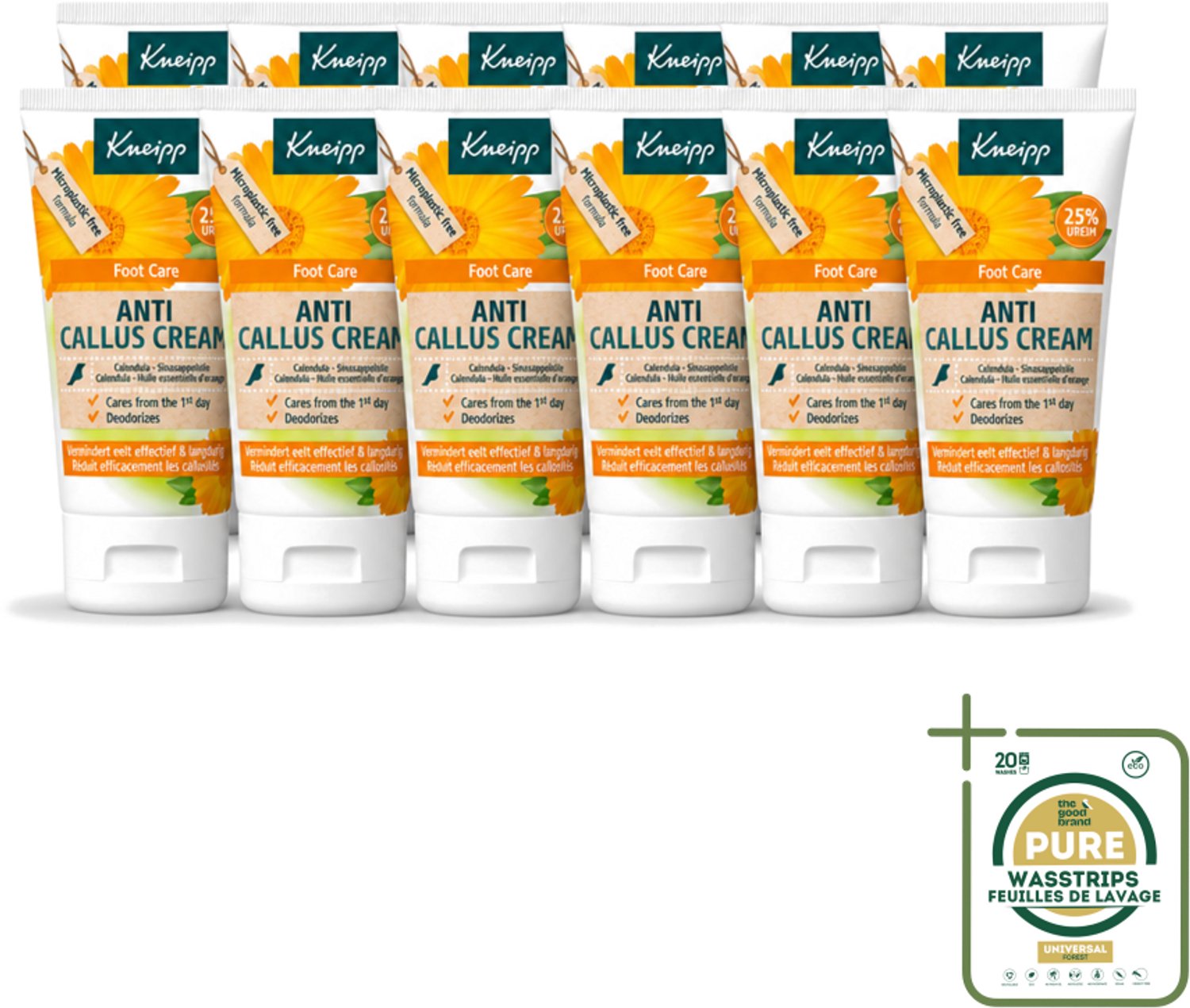 12 x Kneipp - Eeltcrème - Calendula - 25 % ureum - Voor zachte & soepele voeten - 50 ml - Wasstrips - Voetcrème - Eeltvermindering - Ureumcrème - Voetverzorging - Zachte Voeten