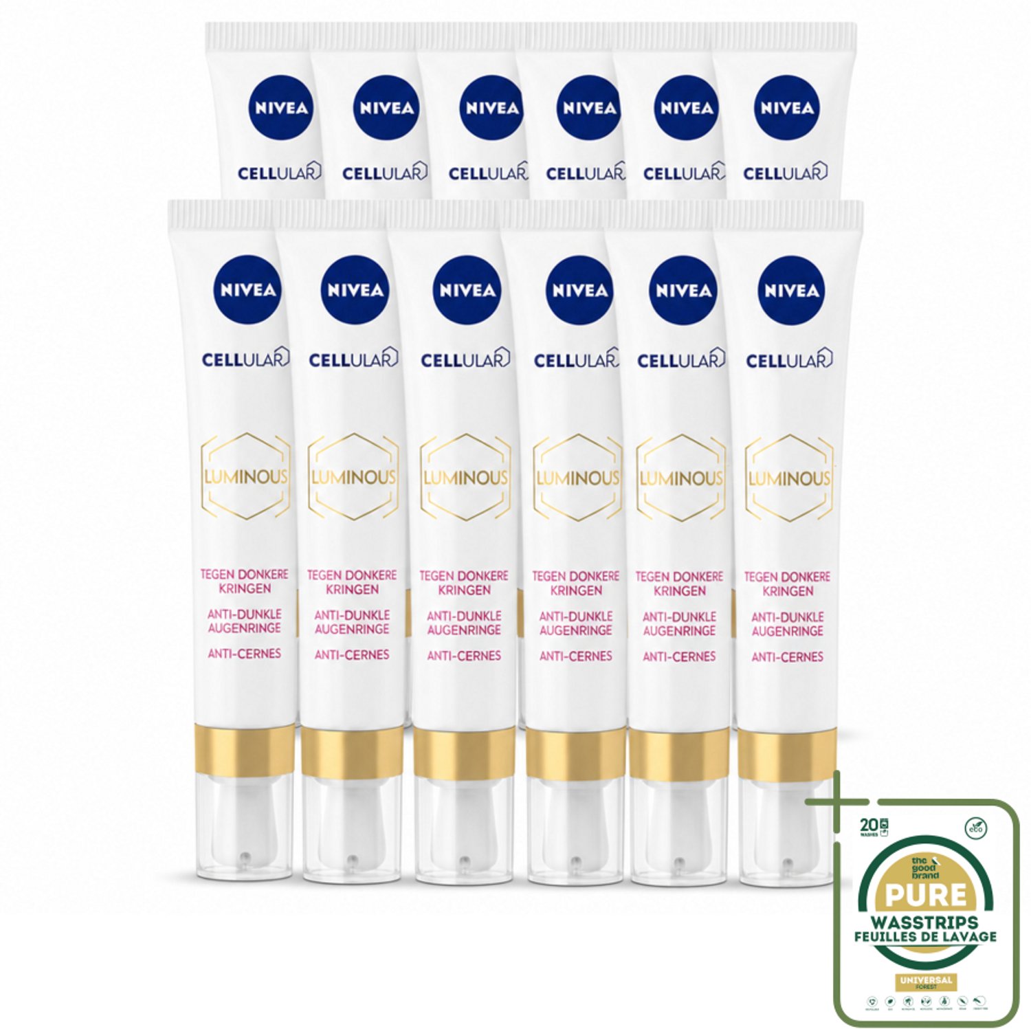 12 x NIVEA - Oogcrème - CELLular LUMINOUS630 - Tegen donkere kringen, wallen & rimpels - Voor alle huidtypen - Met Hyaluronzuur & Cafeïne - 15 ml - Wasstrips - Oogcrème - Donkere Kringen - Wallen - Rimpels - Oogcontour