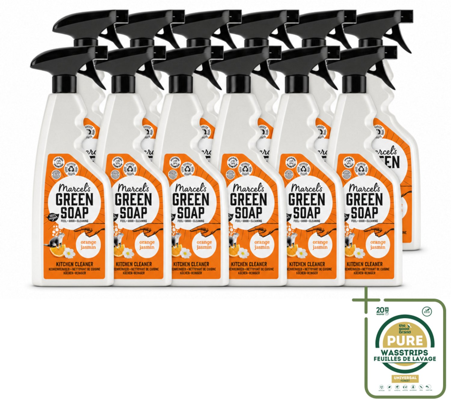 12 x Marcel's Green Soap - Keukenreiniger - Sinaasappel & Jasmijn - Tegen vet & vuil - 500 ml - Wasstrips - Keukenreiniger - Vet En Vuil Verwijderen - Natuurlijke Reiniger - Milieuvriendelijke Schoonmaak - Keuken Reinigen
