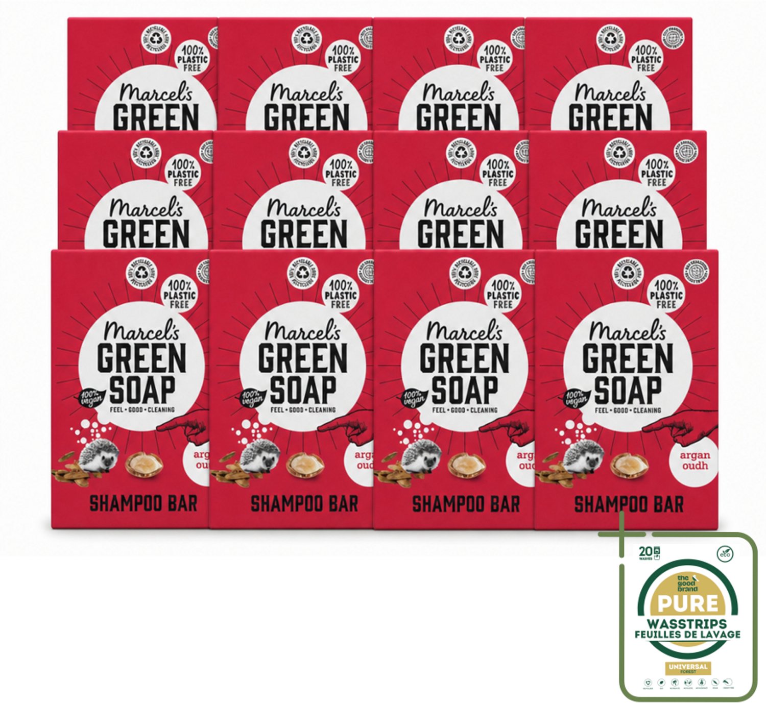 12 x Marcel's Green Soap - Shampoobar - Argan & Oudh - Versterkt & verzorgt - 90 gr - Wasstrips - Shampoobar - Argan En Oudh - Natuurlijke Shampoo - Sulfaatvrije Shampoo - Vegan Shampoo