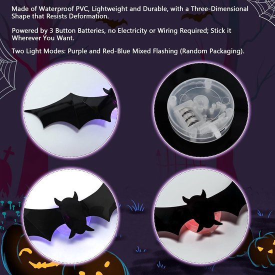 24 stuks LED Halloween decoraties vleermuis lichten, 3D gloed donkere — afbeelding 4