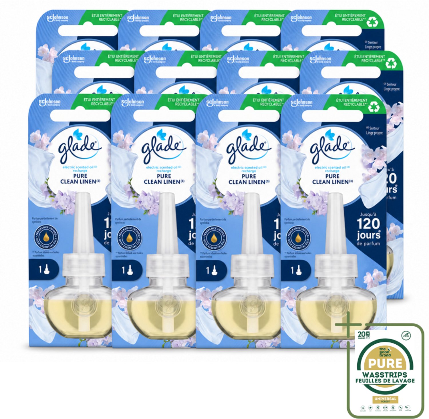 12 x Glade - Navulling Elektrische Olie - Pure Clean Linen - Zonder Houder - Wasstrips - Luchtverfrisser - Geur - Fris - Essentiële Oliën - Geurafgifte