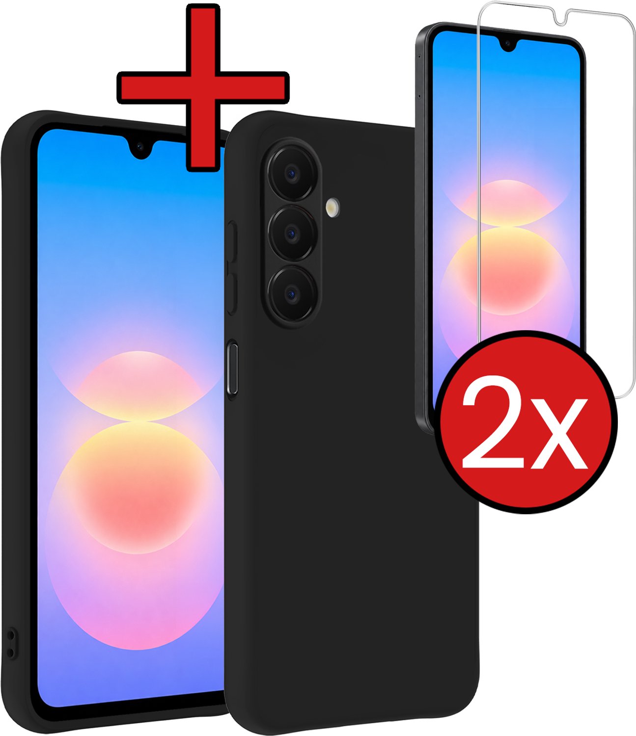 Hoesje - Met 2x Screenprotector - Geschikt voor Samsung Galaxy A18 - Sterk & Shockproof - Telefoon Hoes - Back Cover - Siliconen Case - Telefoonhoes - Zwart