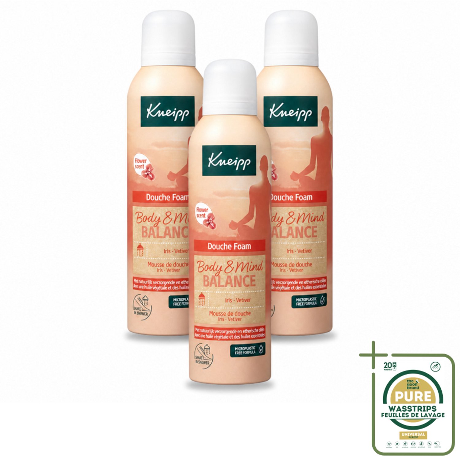 3 x Kneipp - Douche schuim - Body & Mind Balance - Iris & Vetiver - 200 ml - Wasstrips - Douche Schuim - Lichaam Verzorging - Ontspanning - Geest En Lichaam - Iris En Vetiver