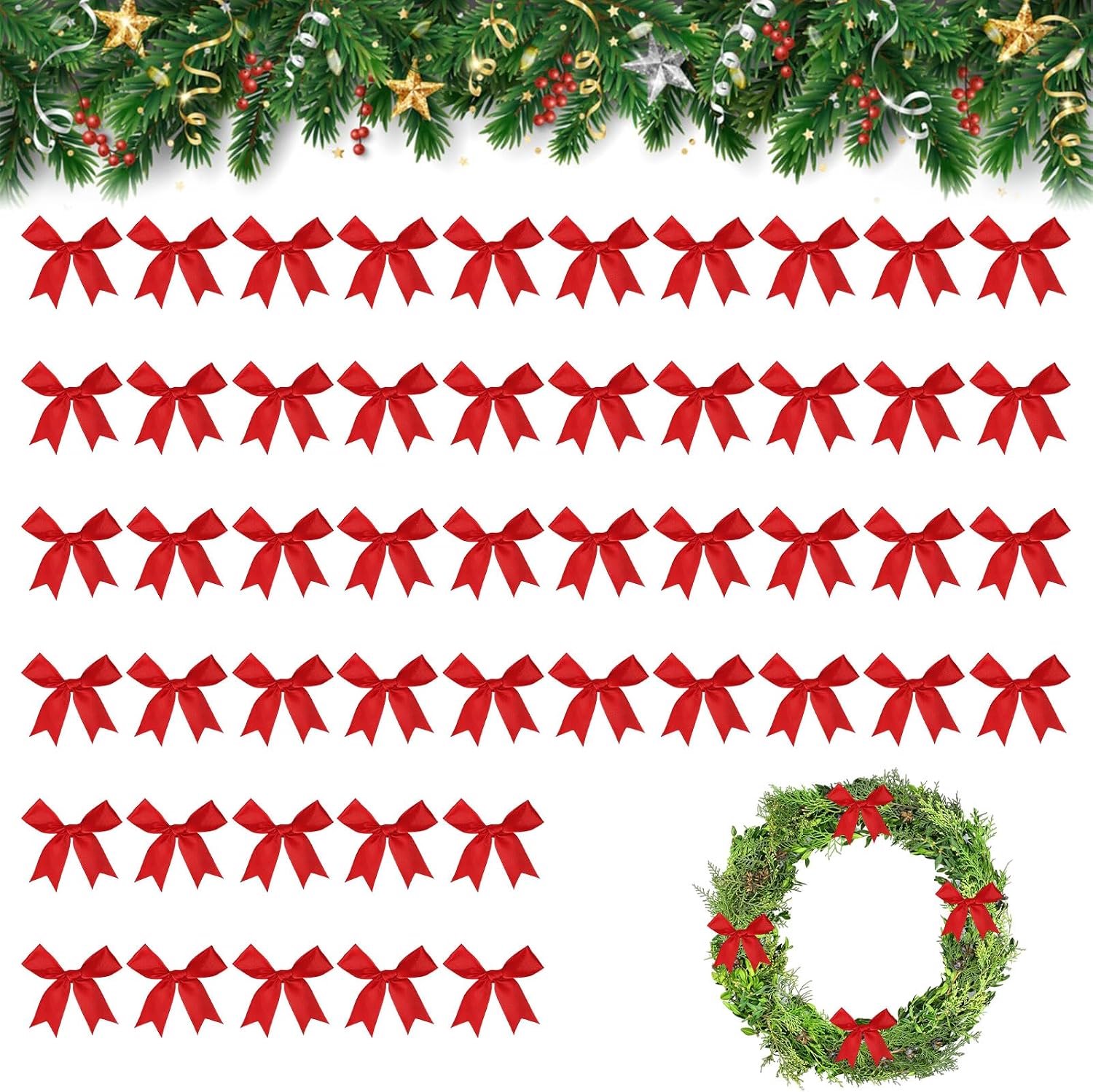 Mini Rood Satijnen Lint Strikken, 50 Stuks Kerst Lint Bogen Rode, Rode Strikken Voor Kerstmis, Kerstboomstrikken, Decoratieve Strikken, Voor Kerstboom, Geschenkdozen, Kerstdecoratie, Bruiloft, Auto