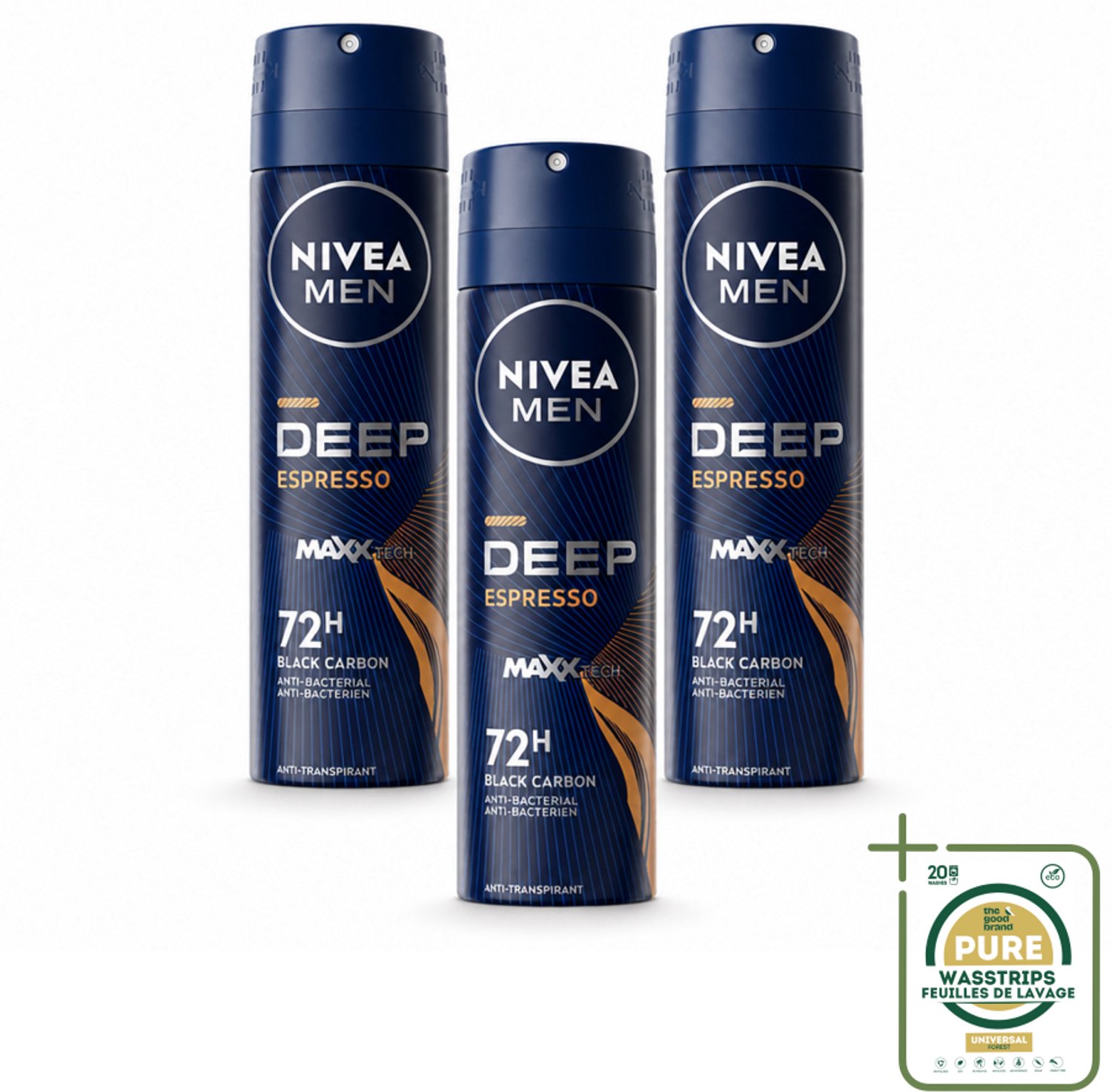 3 x NIVEA MEN - Deodorant Spray - Deep Espresso - 150 ml - Anti-transpirant Spray - Zweetbehandeling - Huidbescherming - Espresso Geur - Mannelijke Geur