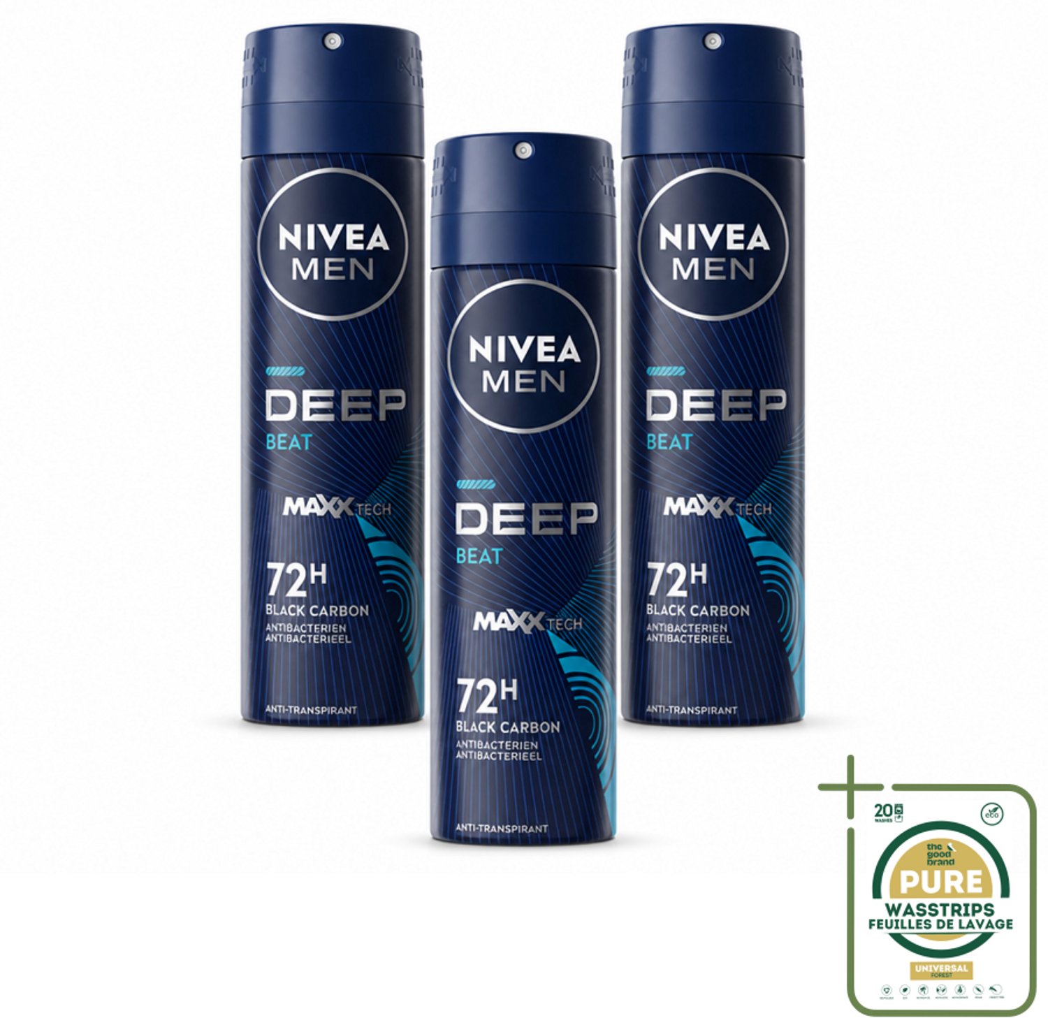 3 x NIVEA MEN - Deospray - Deep Beat - 150 ml - Anti-transpirant Spray - Zweetbehandeling - Huidgeur - Mannelijke Geur - Frisheid