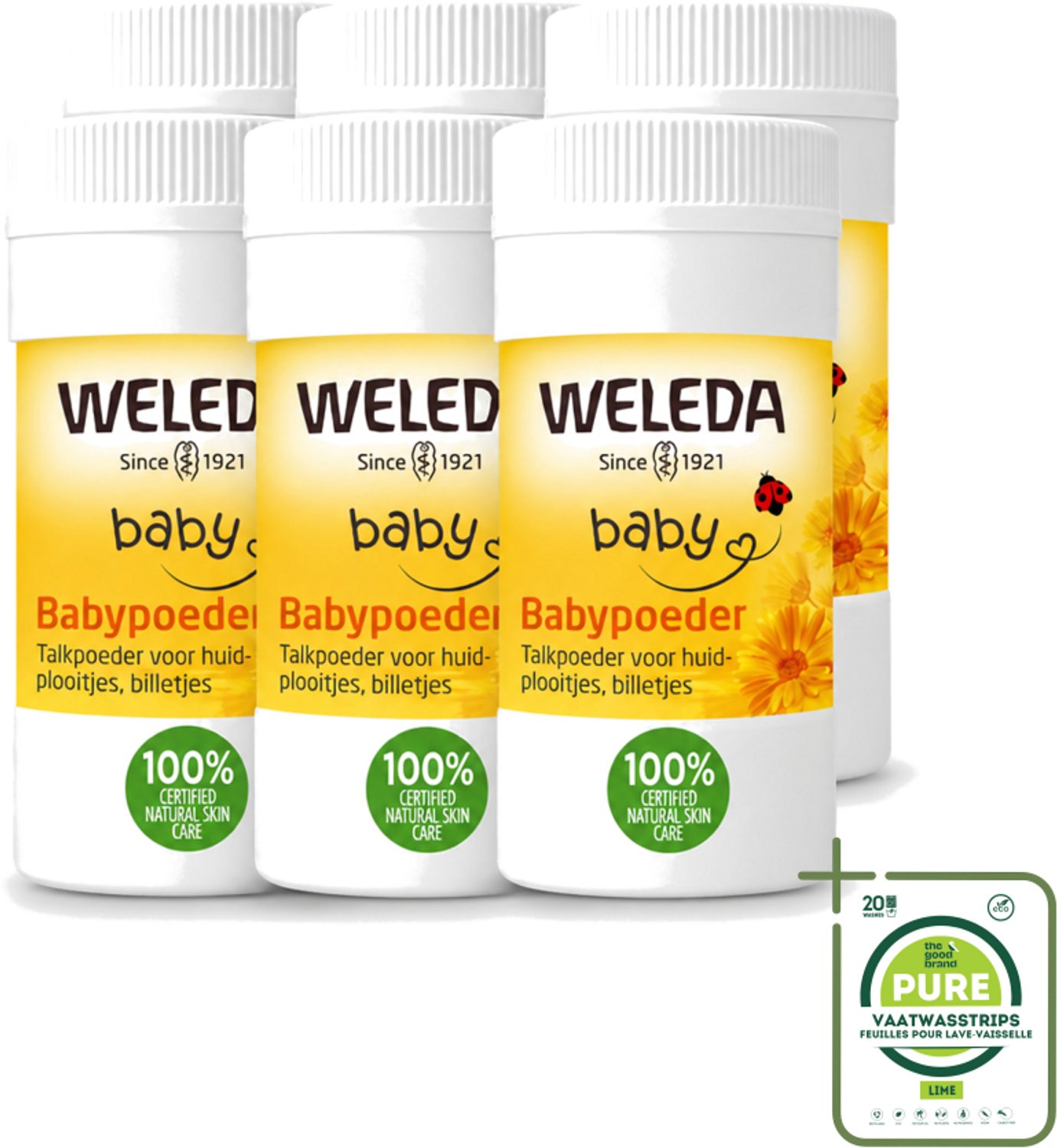 6 x WELEDA - Babypoeder - Baby & Kind Calendula - 20 g - Grootverpakking - Vaatwasstrips - Babyhuid Verzorging - Poeder Voor Babyhuid - Natuurlijke Babyhuid Verzorging - Calendula Poeder - Arnica Extract