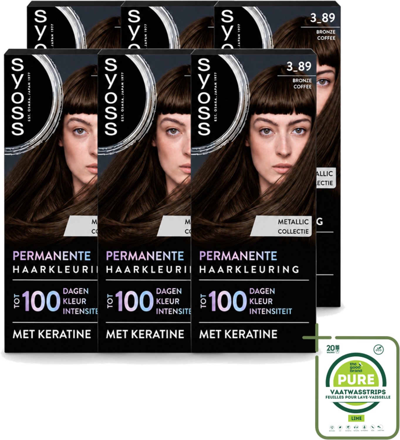 6 x SYOSS - Coloration 3-89 Bronze Coffee - Haarverf - Grijsdekking - Vermindert Haarbreuk - Grootverpakking - Vaatwasstrips - Haarkleuring - Grijsdekking - Permanente Haarkleuring - Keratine - Haarmasker