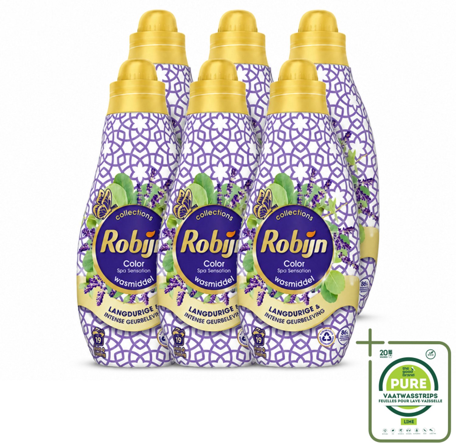 6 x Robijn - Klein & Krachtig Spa Sensation - Vloeibaar Wasmiddel - 19 Wasbeurten - 665 ml - Grootverpakking - Vaatwasstrips - Wasmiddel - Spa Geur - Kleurbehoud - Biologisch Afbreekbaar - Geur