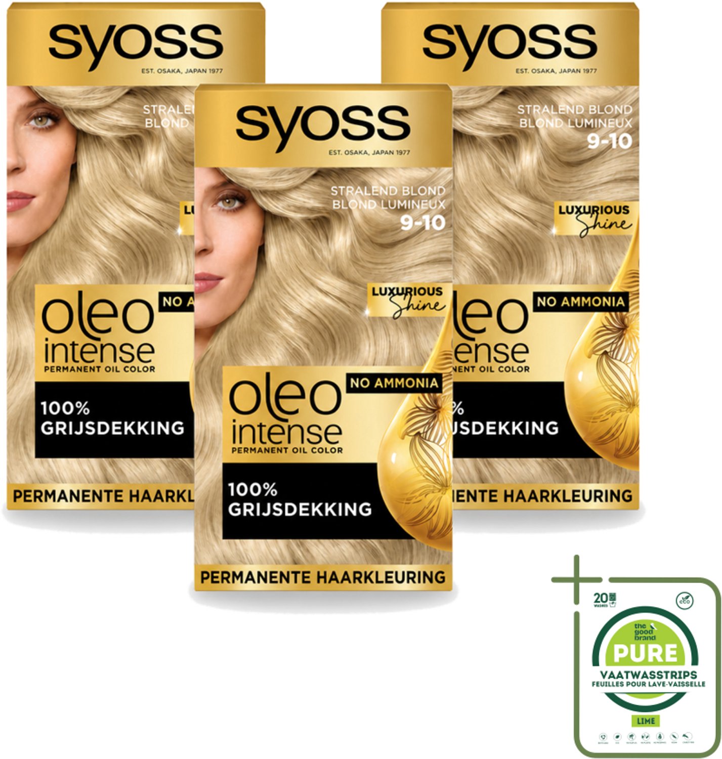 3 x SYOSS - Oleo Intense 9-10 Stralend Blond - Haarverf - Zonder Ammoniak - Grijsdekking - Langdurige Kleur - Grootverpakking - Vaatwasstrips - Haarkleur - Haarverzorging - Permanente Haarkleuring - Grijsdekking - Olieformule