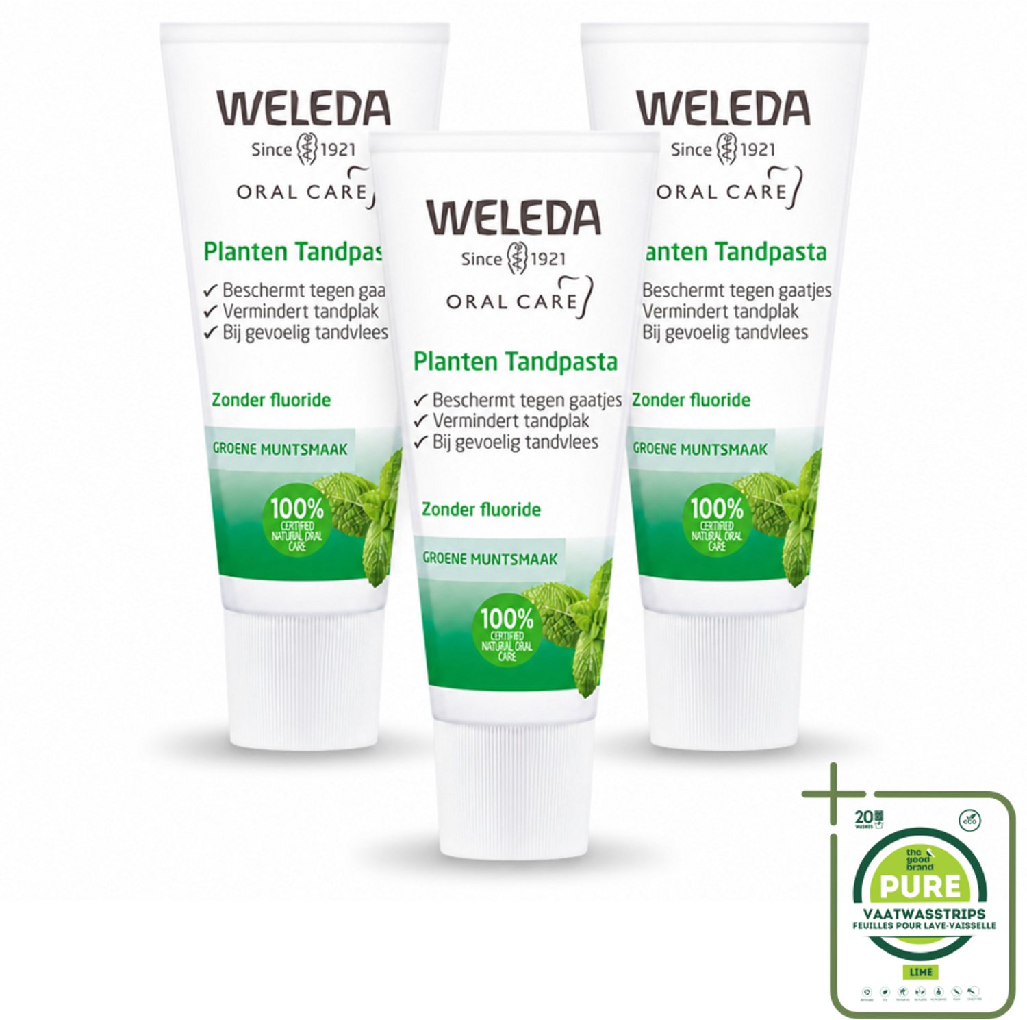 3 x WELEDA - Planten tandpasta - 75 ml - Grootverpakking - Vaatwasstrips - Natuurlijke Tandpasta - Tandvlees Kalmeren - Tanden Reinigen - Kamille-extract - Mirre
