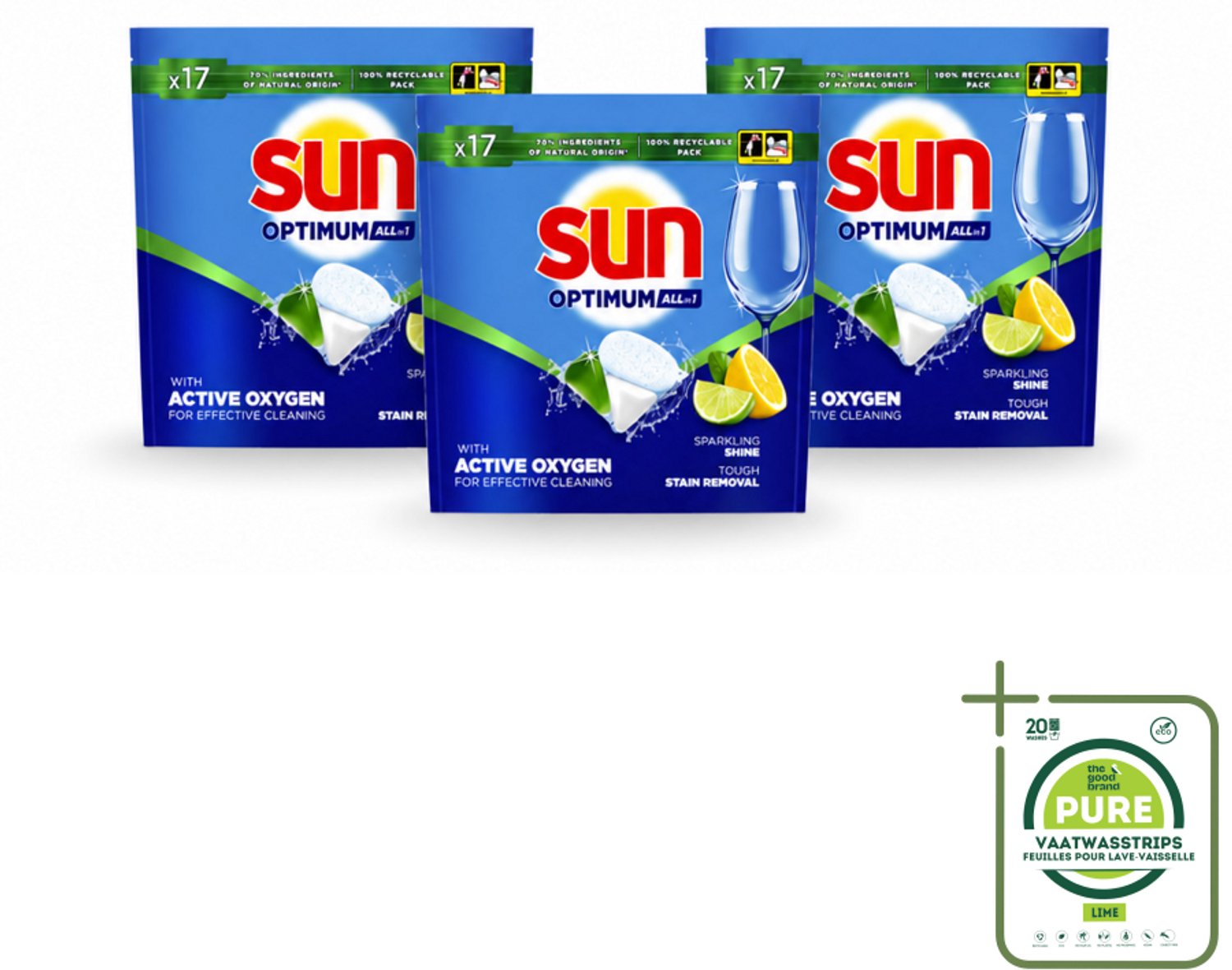 3 x Sun - Vaatwascapsules - Citroen - 17 capsules - Grootverpakking - Vaatwasstrips - Vaatwasmiddel - Vaatwasser - Citroengeur - Reinigingscapsule - Glans