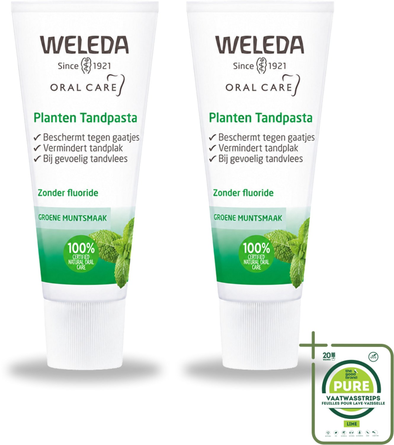 2 x WELEDA - Planten tandpasta - 75 ml - Grootverpakking - Vaatwasstrips - Natuurlijke Tandpasta - Tandvlees Kalmeren - Tanden Reinigen - Kamille-extract - Mirre