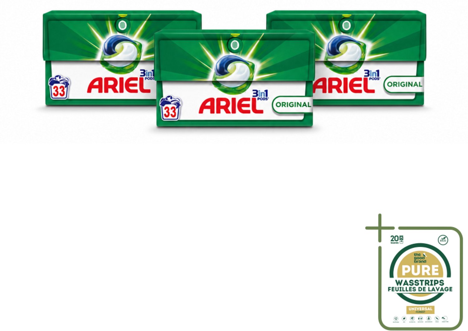 3 x Ariel - 3in1 Wasmiddel Pods - Original - 33 Pods - Wasstrips - 3 In 1 Wasmiddel - Wasmiddel Pod - Wasmiddel Voor Koud Water - Wasmiddel Voor Vlekken - Wasmiddel Voor Frisheid
