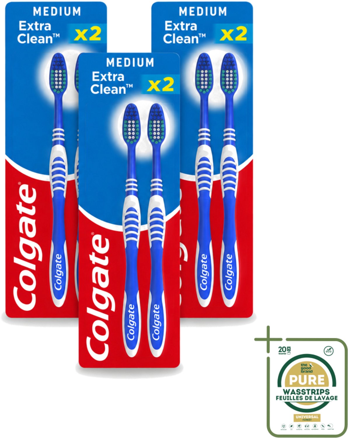 3 x Colgate - Tandenborstels - Extra Clean Duo - Medium - 2 borstels - Tandenborstel - Mondhygiëne - Reiniging - Tongreiniger - Frisse Adem