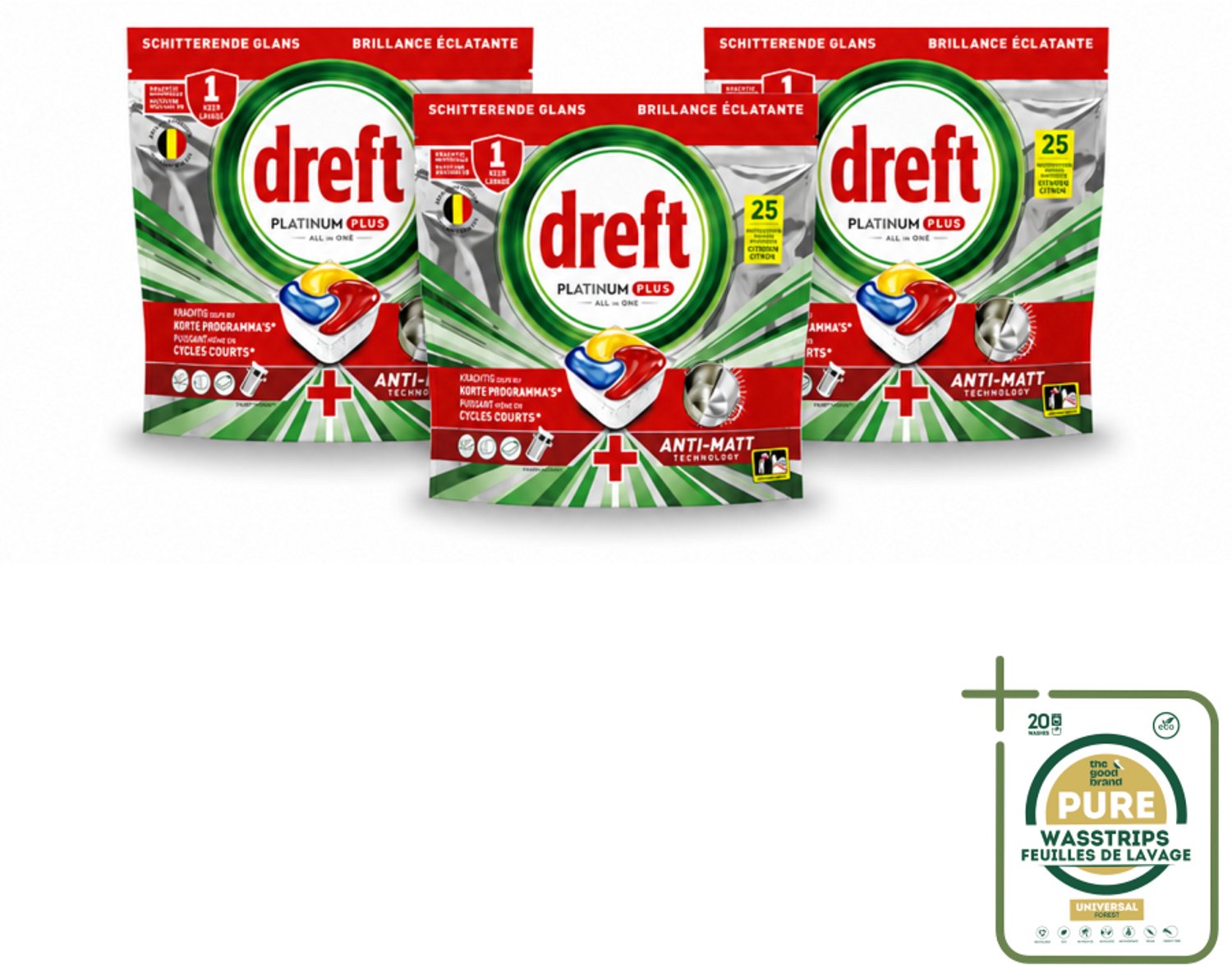 3 x Dreft - Vaatwastabletten - Platinum Plus All-in-One Citroen - Frisse geur - 25 Tabletten - Vaatwasmiddel - Doffe Glans - Glans Herstellen - Vaatwasmachine - Vaatwastabletten