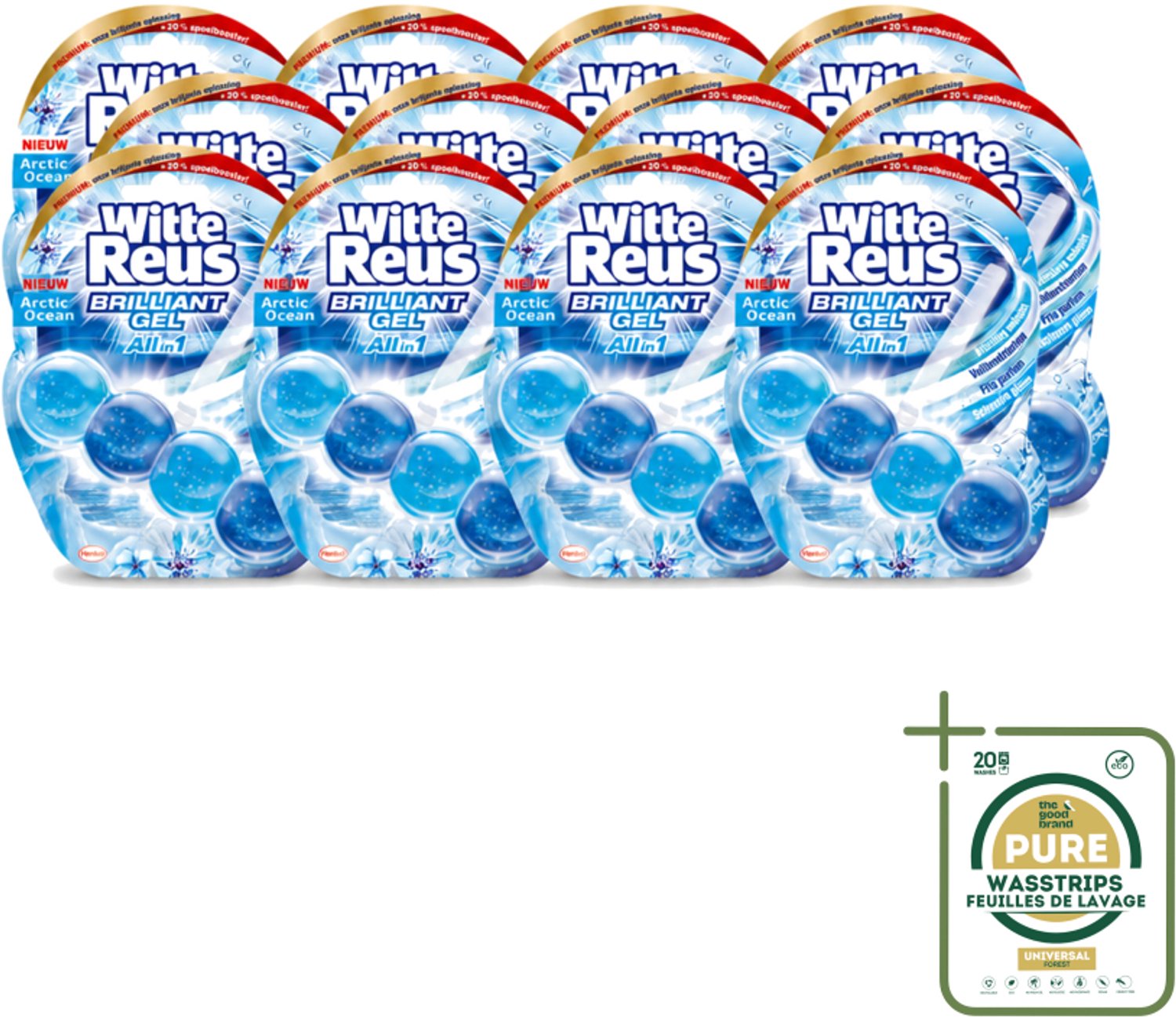 12 x Witte Reus - Brilliant Gel Toiletblok - Arctic Ocean - 1 Toiletblok - Wasstrips - Toiletblok - Reinigingsgel - Oceaangeur - Frisse Geur - Toilet Reinigen