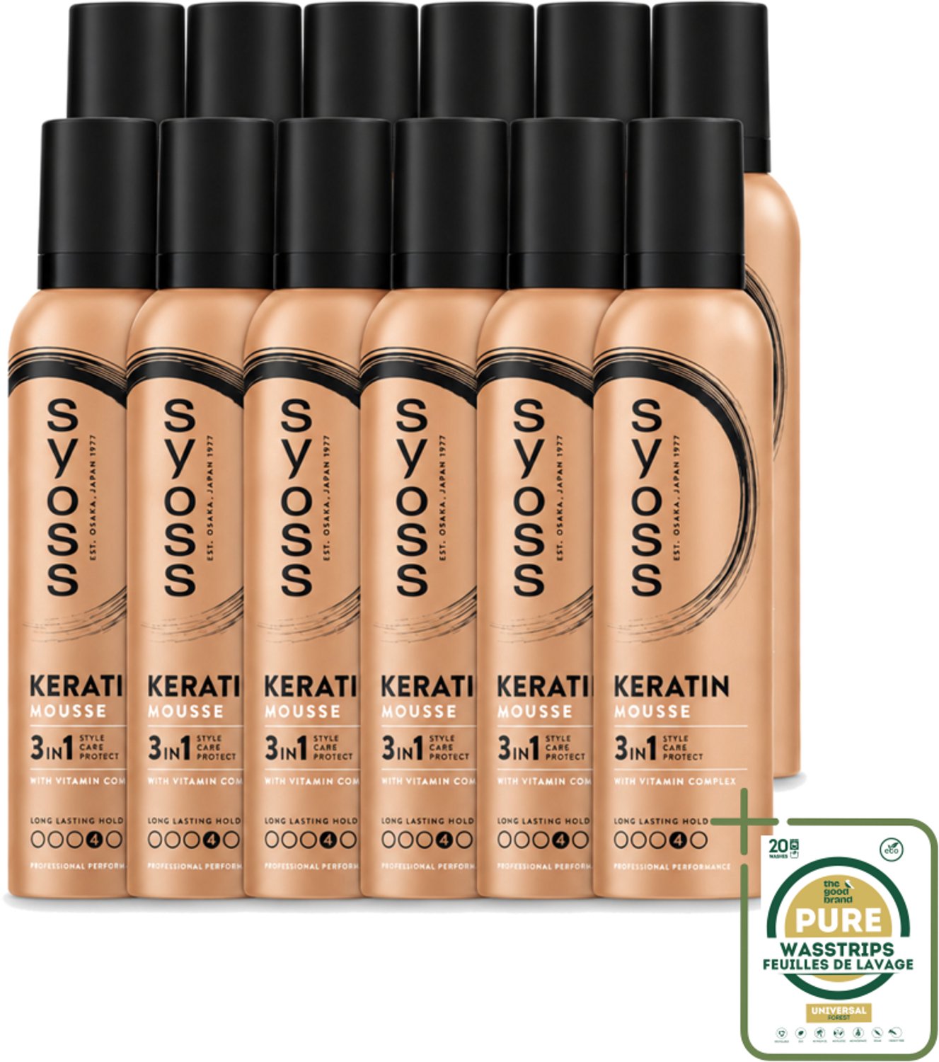12 x Syoss - Keratin - Haarmousse - Versterkt Haarvezels - 250 ml - Wasstrips - Haarmousse - Haarversterking - Styling - Haarverzorging - Haarstructuur