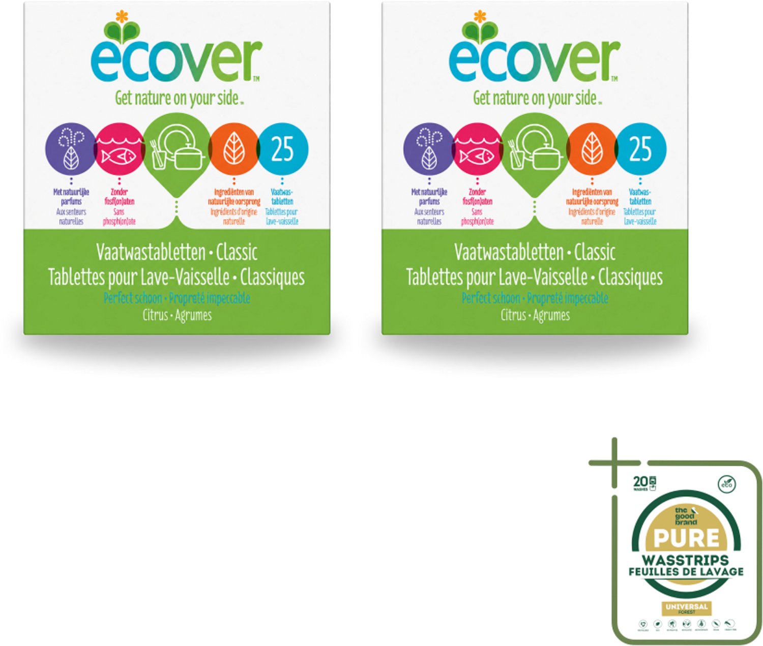 2 x Ecover - Vaatwastabletten Classic - 25 Tabs - Vaatwasmiddel - Vaatwastablet - Plantaardig Schoonmaken - Fosfaatvrij - Biologisch Afbreekbaar