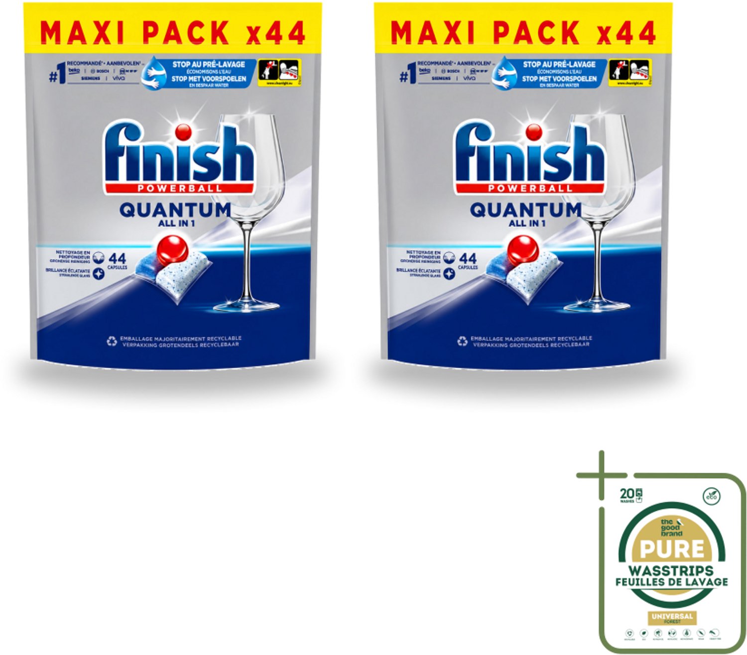 2 x Finish - Vaatwasmiddel - Quantum All in One Regular - Alles-in-1 Kracht - 44 capsules - Wasstrips - Vaatwasmiddel - Reinigingscapsule - Quantum - Alles-in-1 - Glans