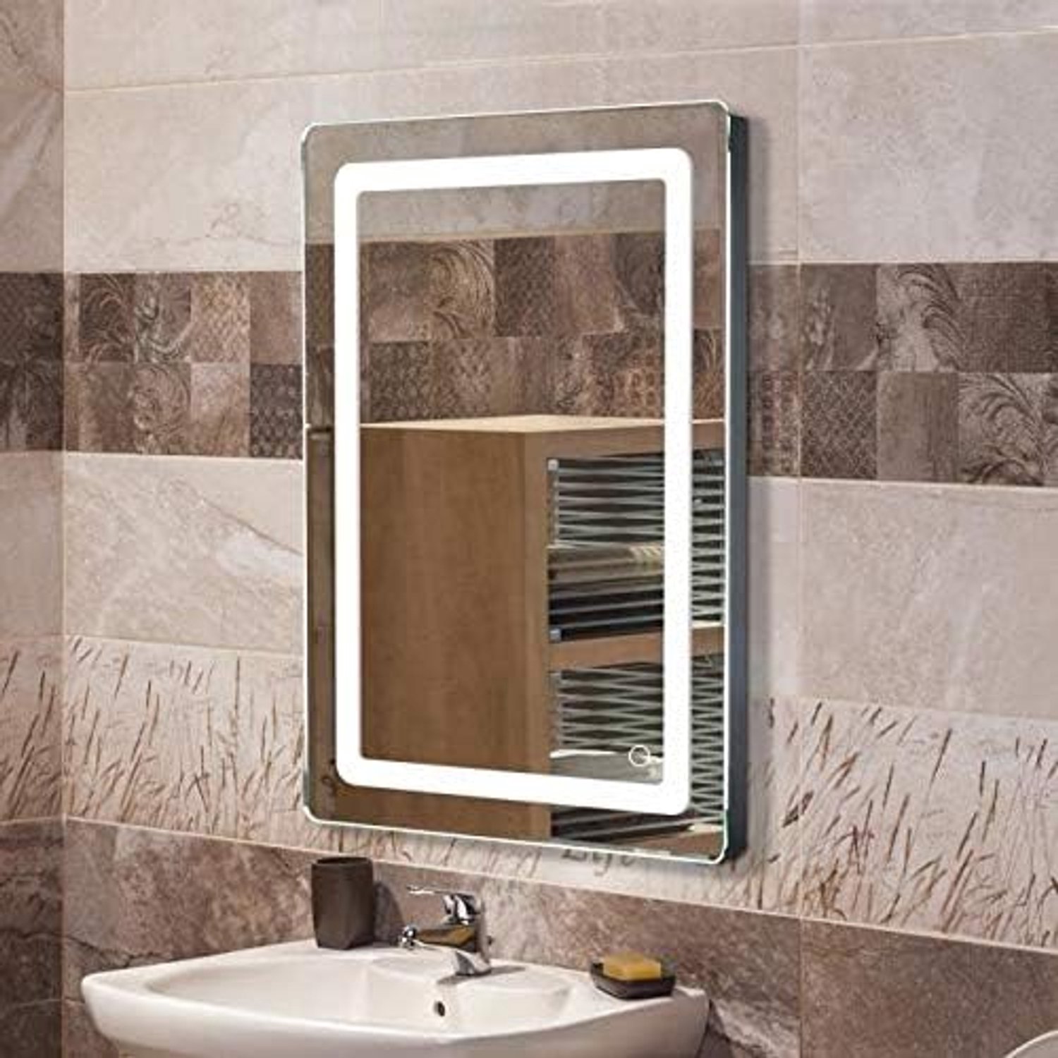 Miroir de Salle de Bain, Miroir Lumineux LED avec Bouton Tactile, pour la Maison, Salle de Bain, Hôtel, Salon de Beauté 700x500x40mm