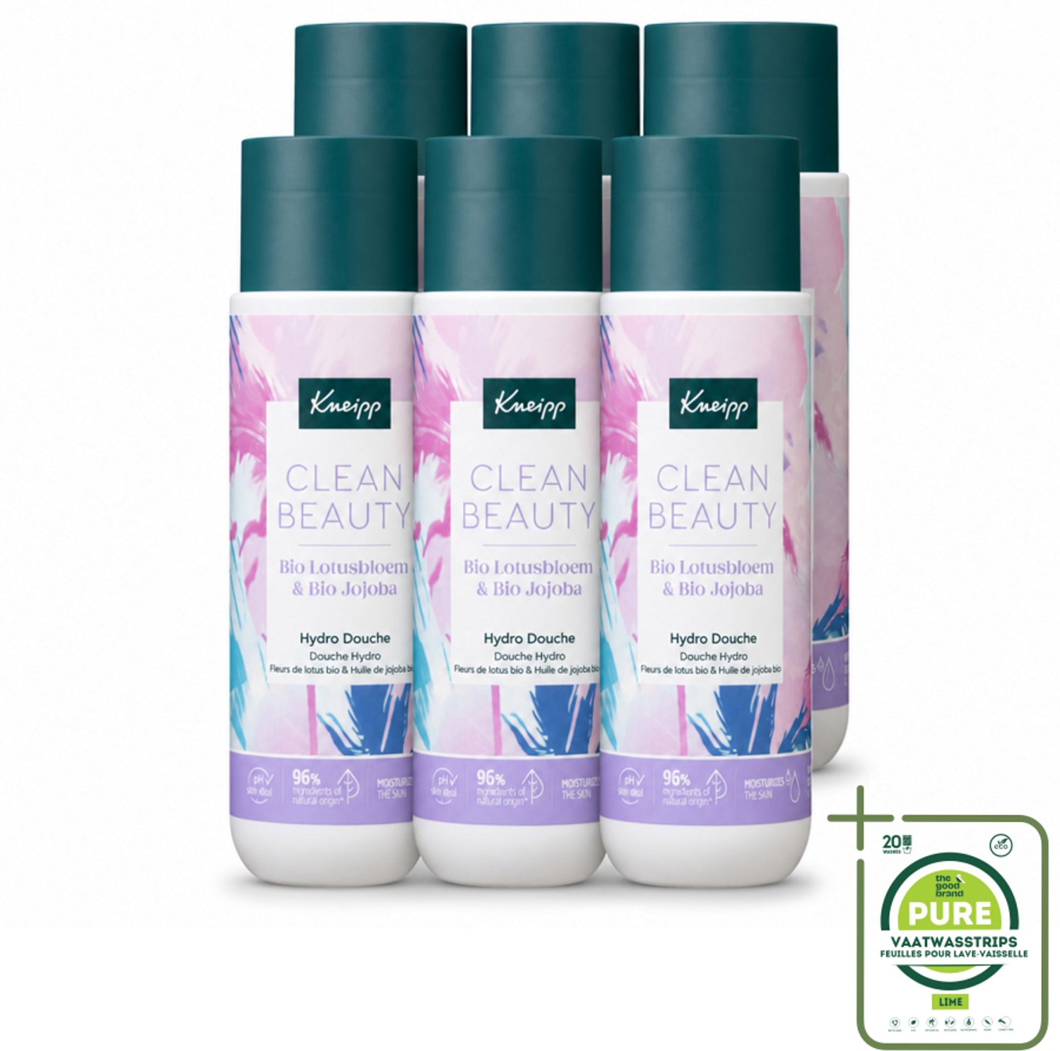 6 x Kneipp - Douchegel - Clean Beauty - Lotus & Jojoba - 200 ml - Grootverpakking - Vaatwasstrips - Douchegel - Natuurlijke Reiniging - Biologische Douchegel - Huidverzorging - Lotusbloem