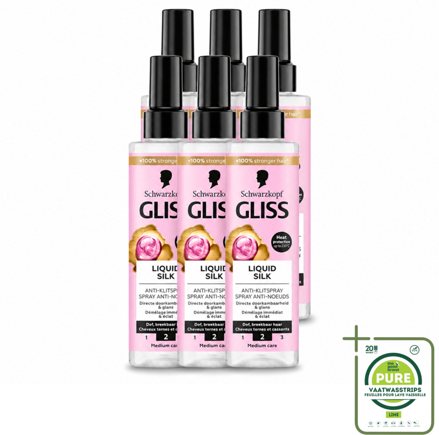 6 x Gliss - Anti-Klit Spray Liquid Silk Gloss voor Glanzend en Klitvrij Haar - 200 ml - Grootverpakking - Vaatwasstrips - Ontwarren Haar - Glansspray - Klitten Losmaken - Zijdeproteïnen - Doorkambaarheid