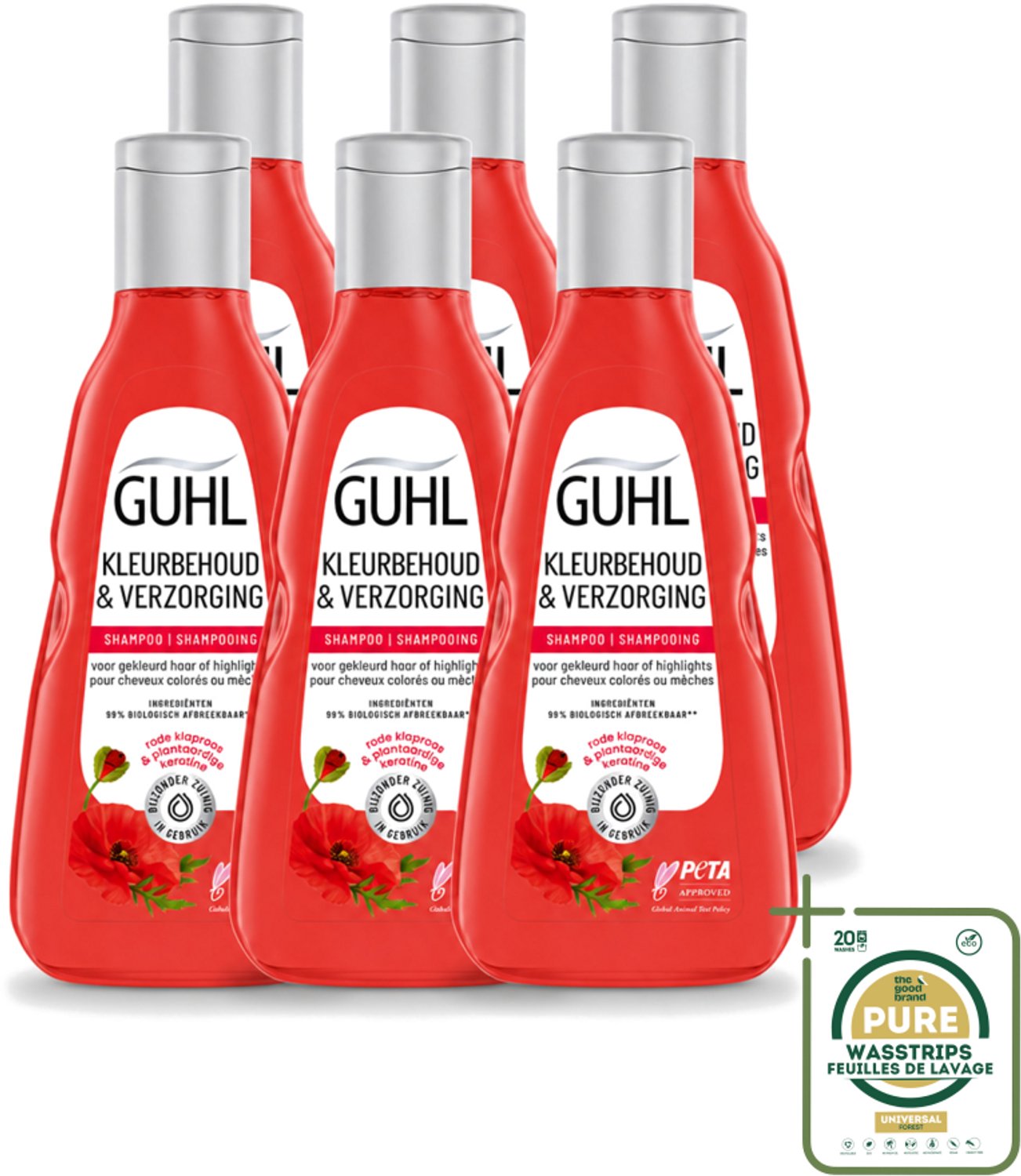 6 x Guhl - Shampoo - Kleurbehoud & Verzorging - 250 ml - Wasstrips - Kleurbehoud Haar - Gekleurd Haar Verzorging - Shampoo Voor Gekleurd Haar - Gezond Haar - Haar Verzorging