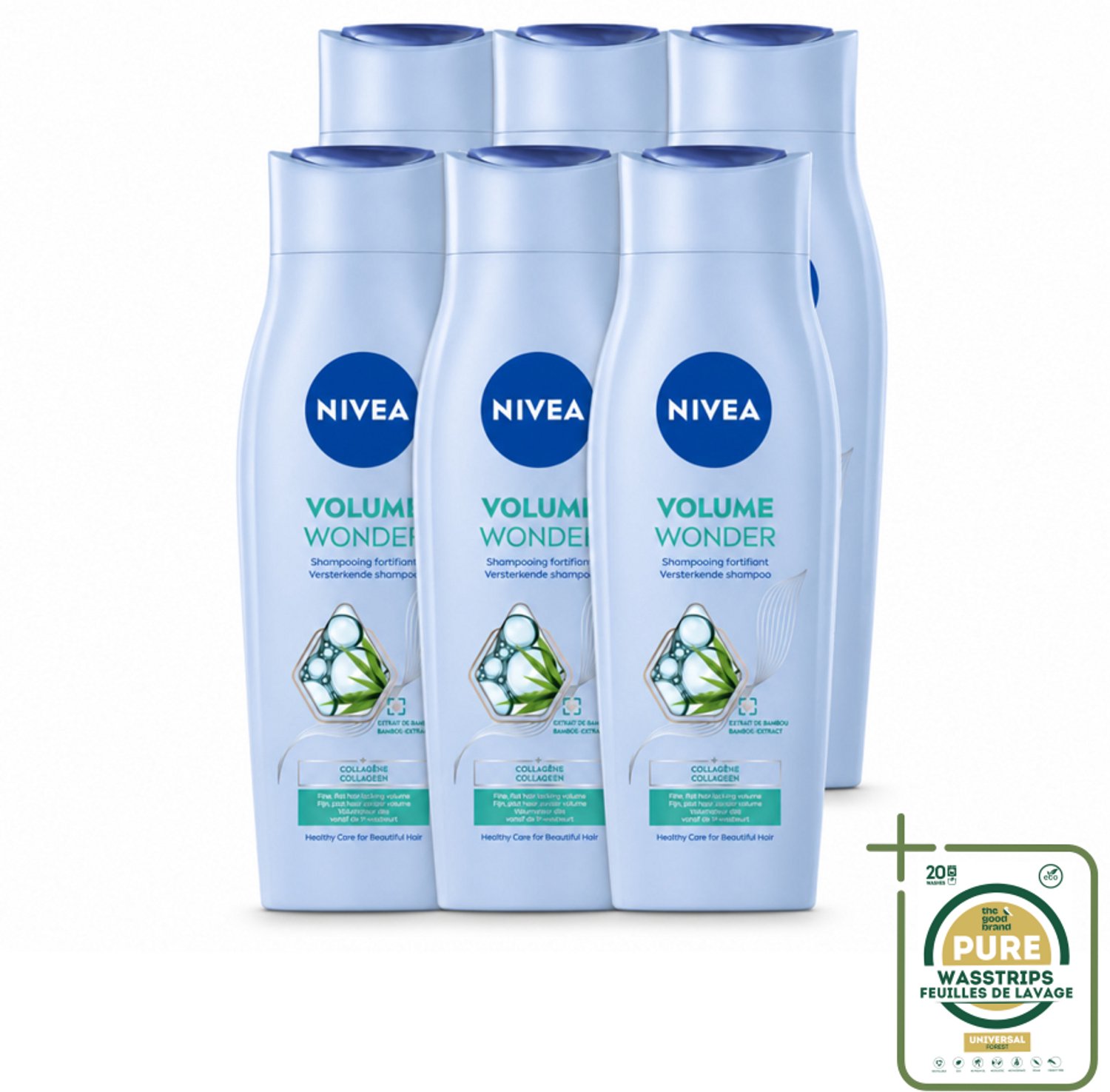 6 x NIVEA - Shampoo - Volumeverzorging - Versterkend - Gezonde Zorg - 250 ml - Wasstrips - Haar Volume - Volumeverzorging - Versterkend Haar - Fijn Haar - Futloos Haar