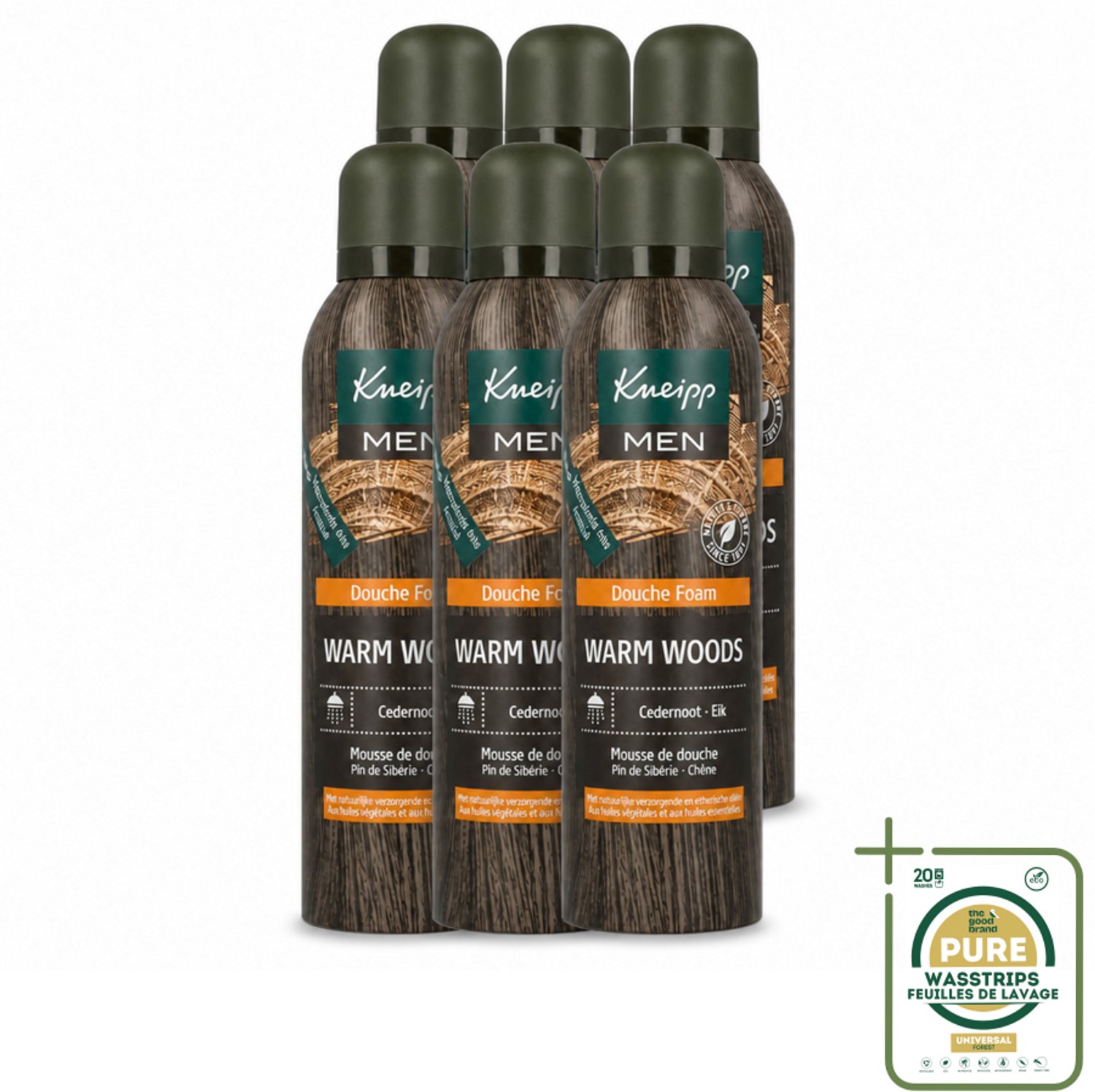 6 x Kneipp - Douche schuim - Men - Warm Woods - Warme houtgeur - 200 ml - Wasstrips - Douche Schuim Voor Mannen - Warme Houtgeur - Natuurlijke Verzorging - Mannelijke Douche - Huid Verzorging
