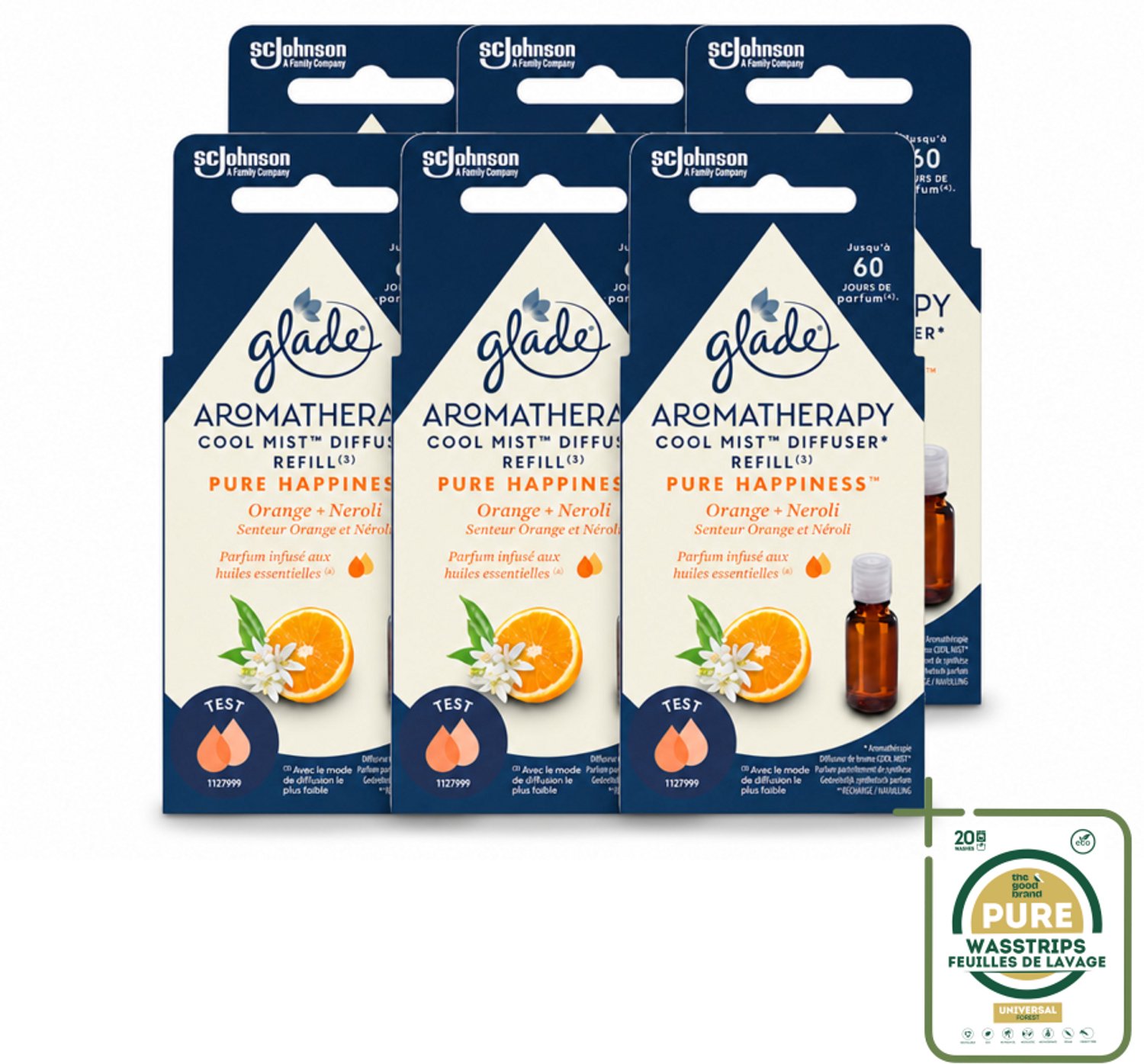 6 x Glade - Mistnavulling Pure Happiness - Aromatherapie - 17,4 ml - Wasstrips - Aromatherapie - Geurverspreiding - Luchtverfrisser - Geur - Geurboost