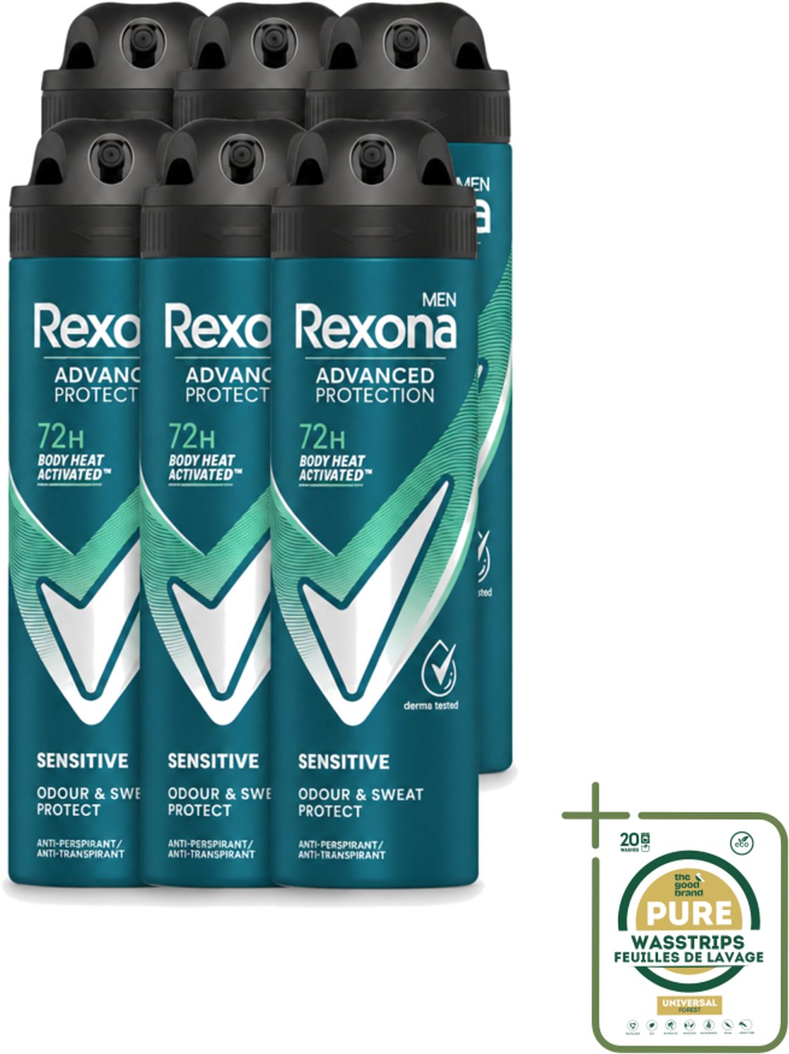 6 x Rexona Men - Deodorant Spray - Sensitive - Zachte Bescherming - 150 ml - Deodorant Spray - Zweetvermindering - Geurvermindering - Alcoholvrije Deodorant - Gevoelige Huid