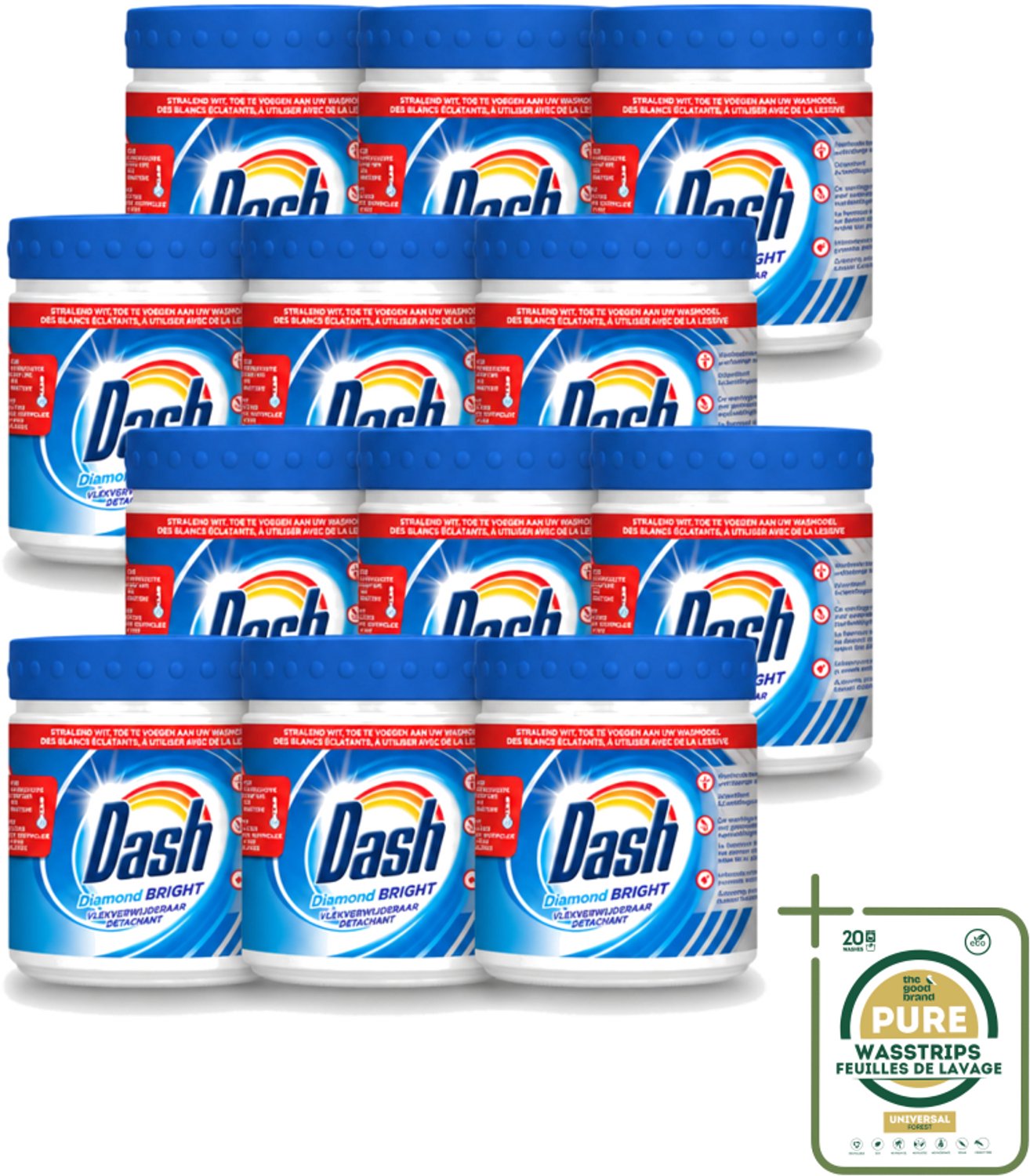 12 x Dash - Diamond Bright - Vlekverwijderaar Poeder - Voor Witte Was - 500 g - Wasstrips - Vlekverwijderaar - Witte Was - Vlekken Verwijderen - Optische Witmakers - Wasmiddel