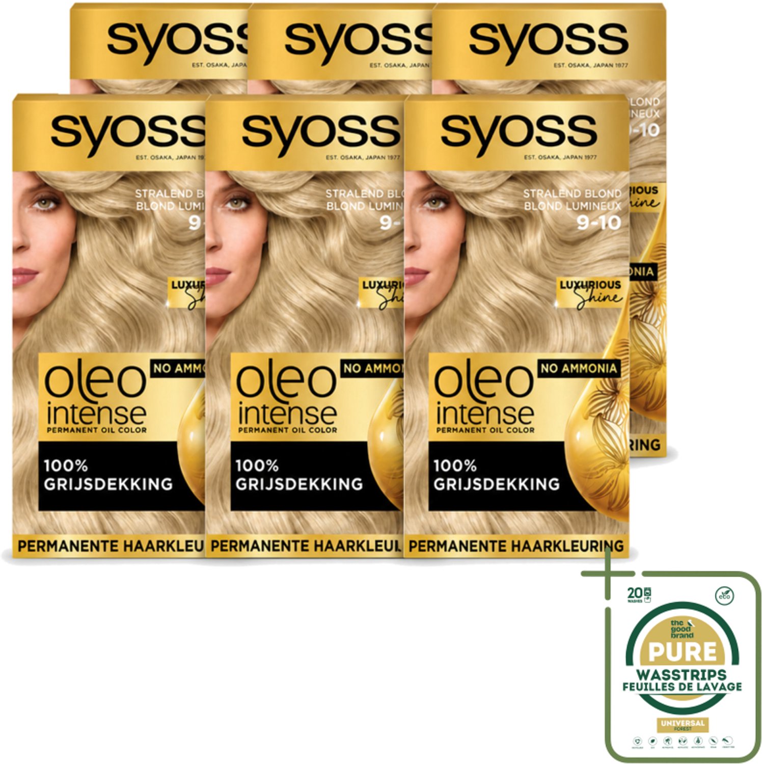 6 x SYOSS - Oleo Intense 9-10 Stralend Blond - Haarverf - Zonder Ammoniak - Grijsdekking - Langdurige Kleur - Wasstrips - Haarverf - Haarkleur - Grijsdekking - Olieformule - Zonder Ammoniak
