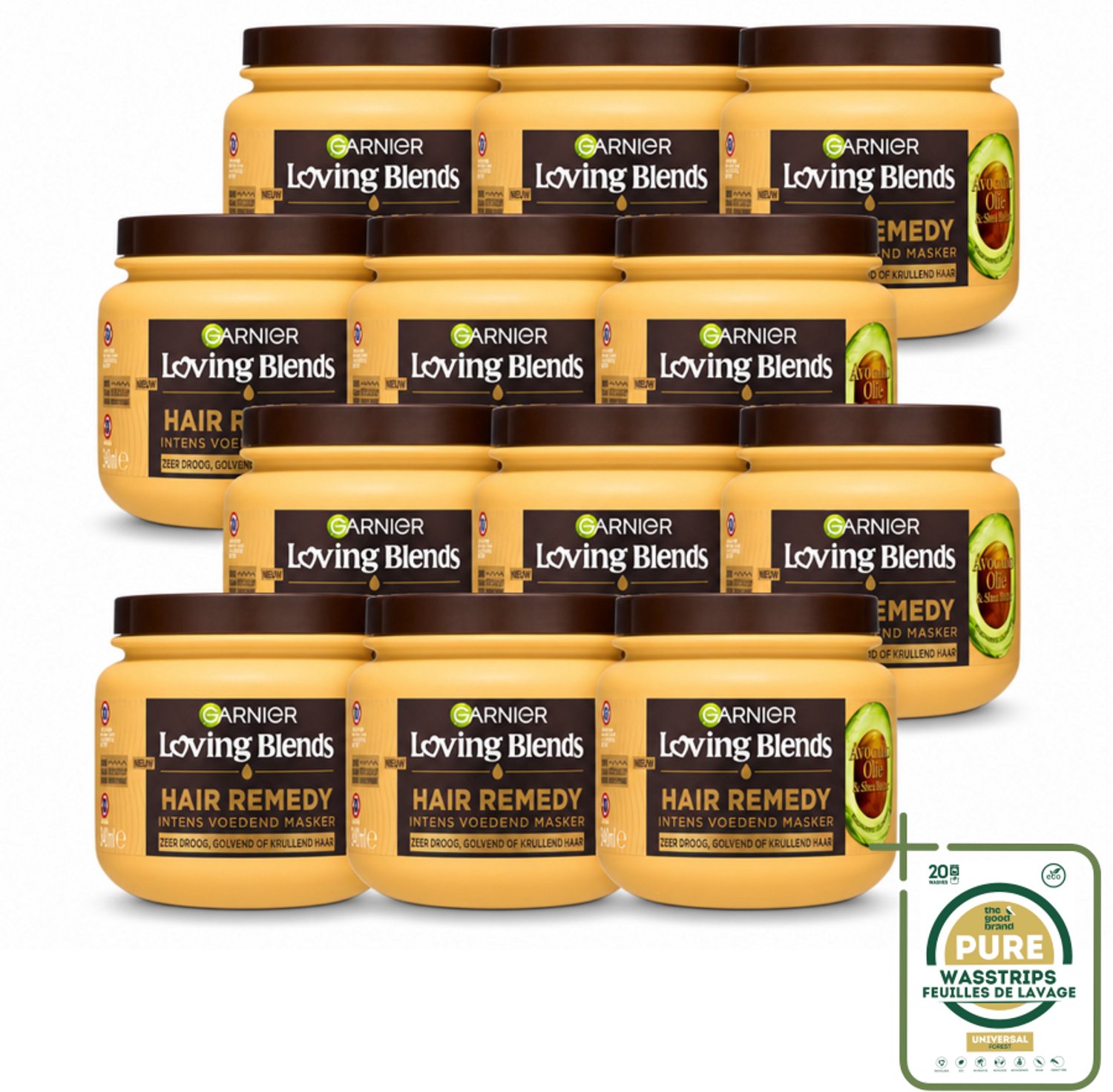 12 x Garnier - Loving Blends - Haarmasker - Avocado Olie & Shea Boter - Ultra Voedend - Golvend & Krullend Haar - 340 ml - Wasstrips - Haarmasker - Avocado Olie - Shea Boter - Pluizend Haar - Droog Haar