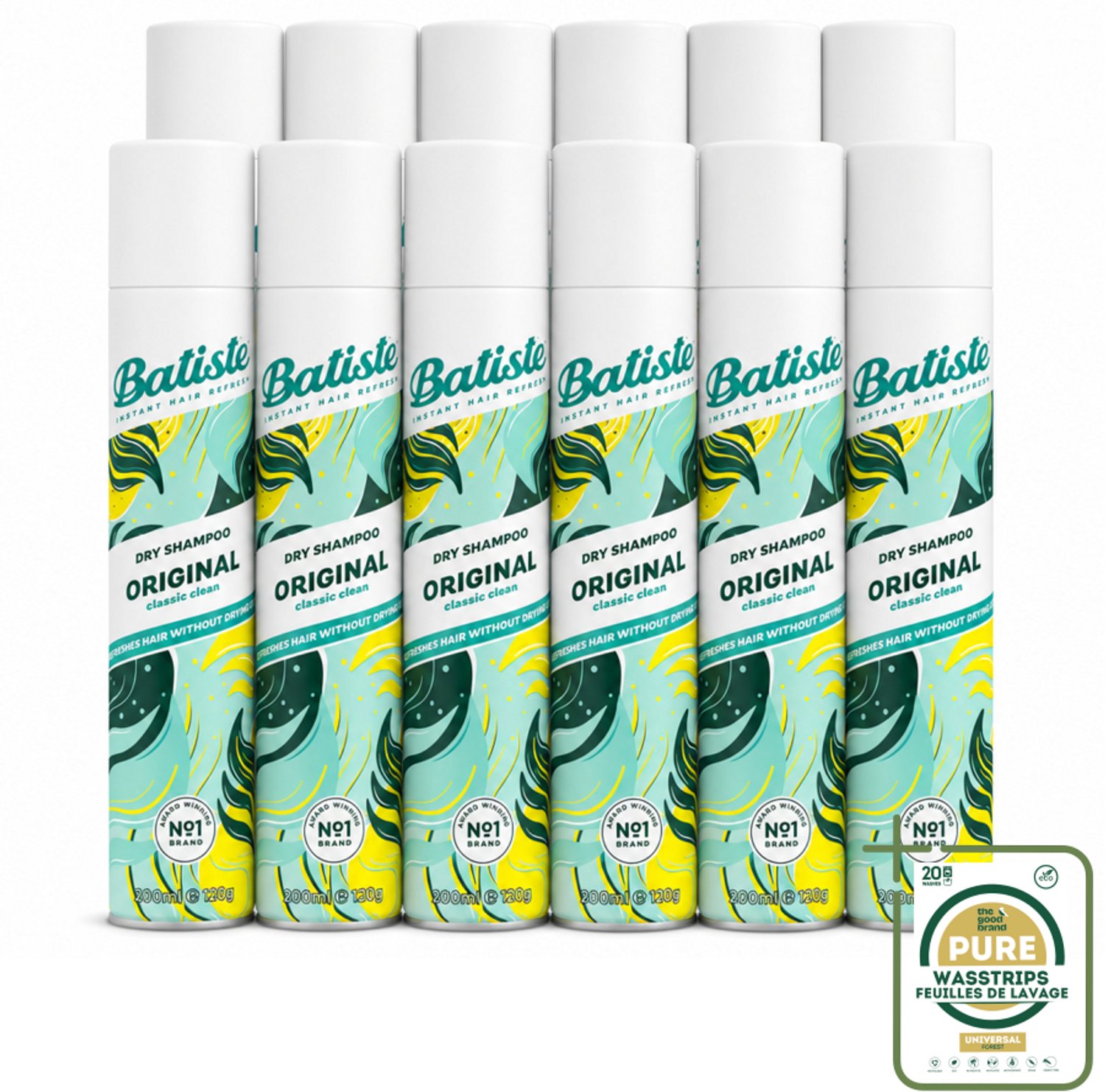 12 x Batiste - Original - Droogshampoo - Klassieke Frisse Geur - Geeft Volume en Textuur - 200ml - Wasstrips - Droogshampoo - Haar Reinigen - Vet Haar - Haar Volume - Haar Frisheid