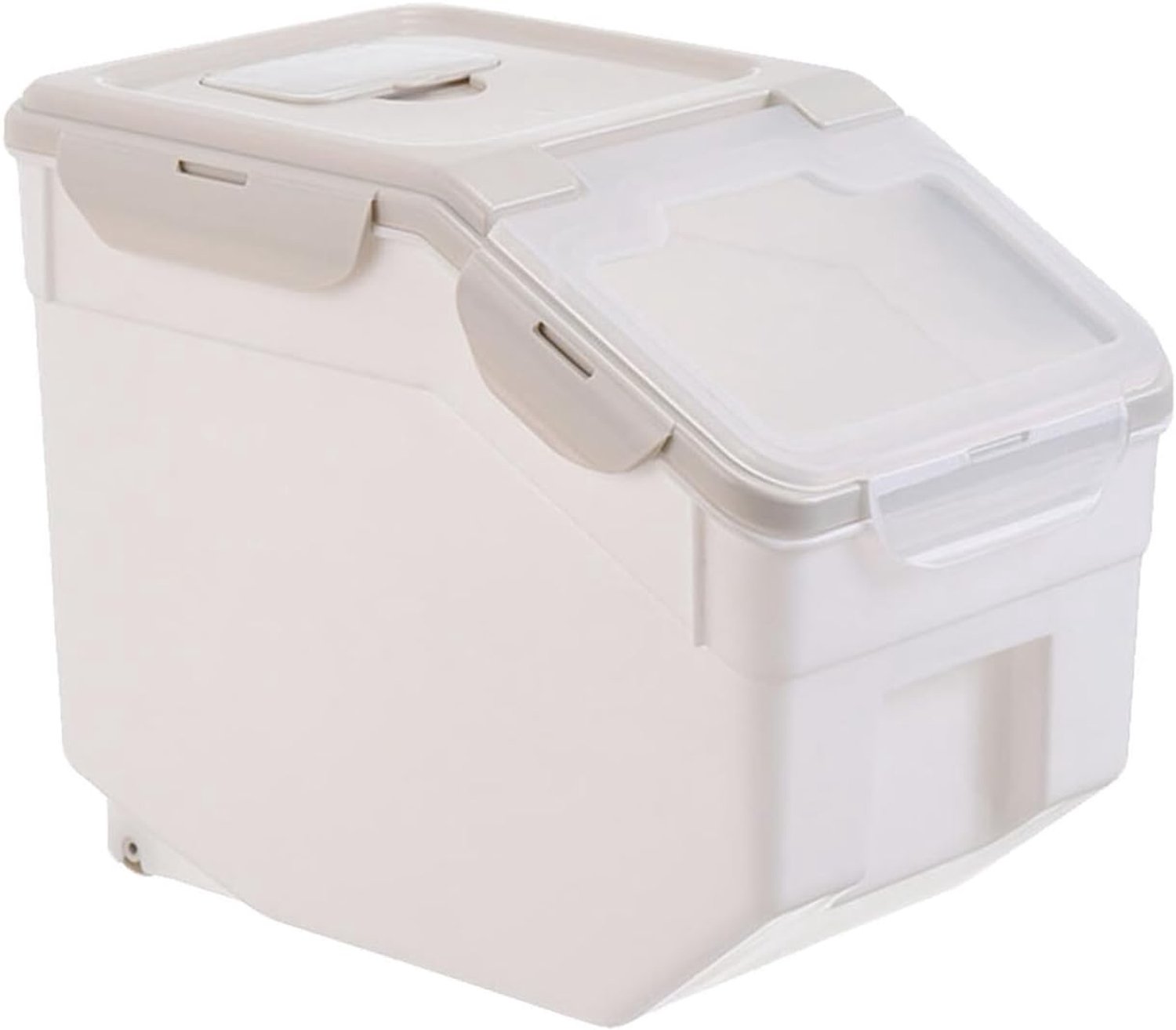 Happyyami Houdbare Voedselcontainer Voor Huisdieren Waterdichte Vochtbestendige Opslagbak Voor Dierlijk Voer Met Afneembare Cup Wielen Voor Gemakkelijk Transport Beige