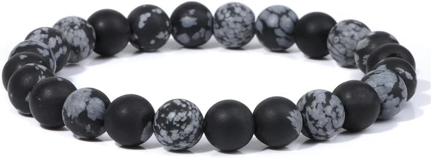 8MM Witte Steen Armband Zwart Lava Grijs Agaat Stretch Armbanden Voor Vrouwen Mannen Elastische Armbanden Yoga, 21cm, Steen Emaille Glas, Zirkonia Agaat obsidiaan