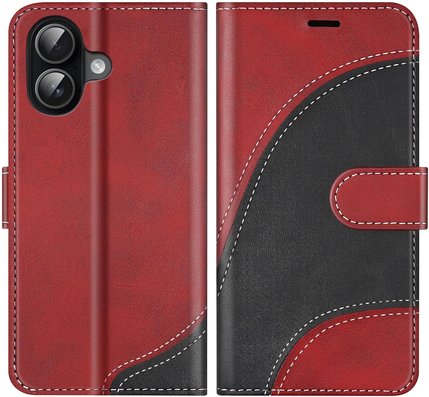 Hoesje voor iPhone 17, PU Lederen Bookcase Portemonnee Beschermhoes Telefoonhoesjes, Flip Case Beschermhoesje voor iPhone 17, Rood