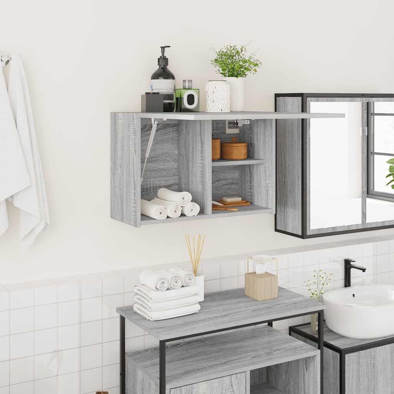 Badkamerkast grijs Sonoma 60x25x40 cm houtmateriaal wandrek hangkast voor badkamer keuken woonkamer