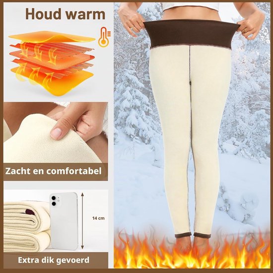 Voqeen Thermische leggings voor dames, gevoerde legging met fleece, thermische panty, thermisch ondergoed, waterdicht, outdoor, warme fitness sportbroek — afbeelding 3