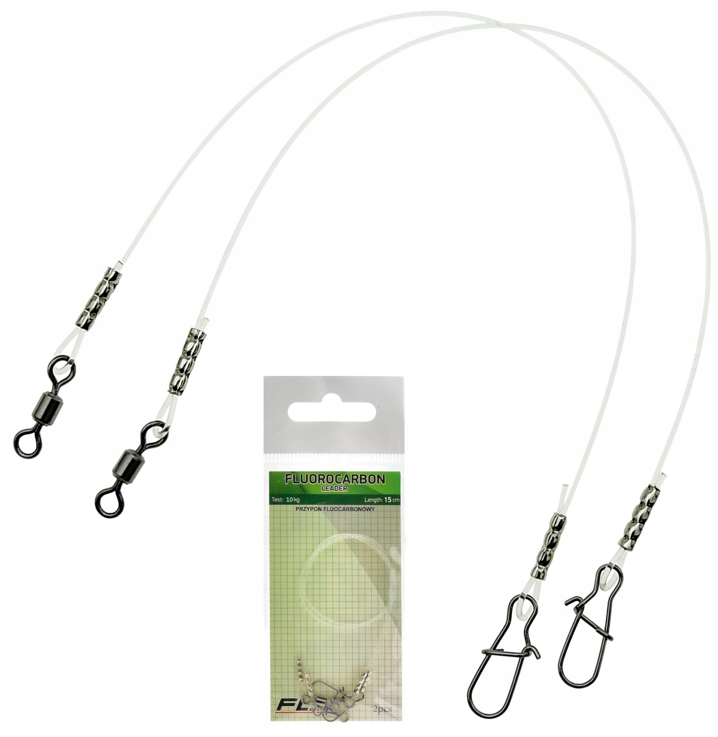 Fluorocarbon Onderlijnen 15cm 10kg - 2 stuks met karabijn & swivel