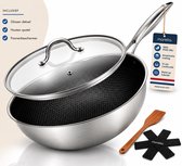 Morelia® Wokpan Inductie met Deksel (30cm Zwart) - Incl Spatel en Pannenbeschermer - Keramische Anti aanbaklaag - Oven en Vaatwasserbestendig