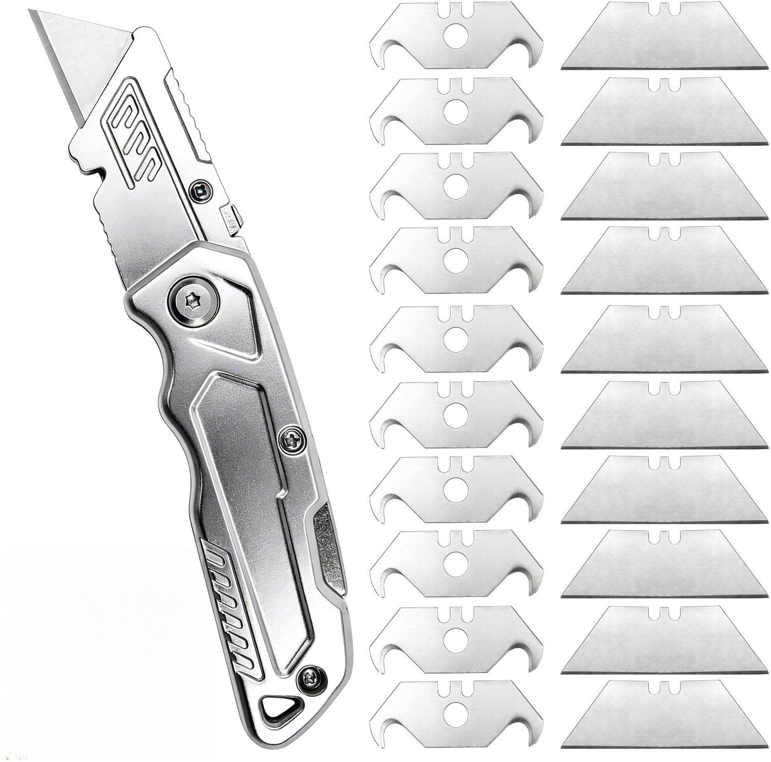 Professioneel Inklapbaar Aluminium Stanleymes, Haakmes voor Tapijt en PVC, Zijvergrendeling, Zakclip, 10 - ShopVlot