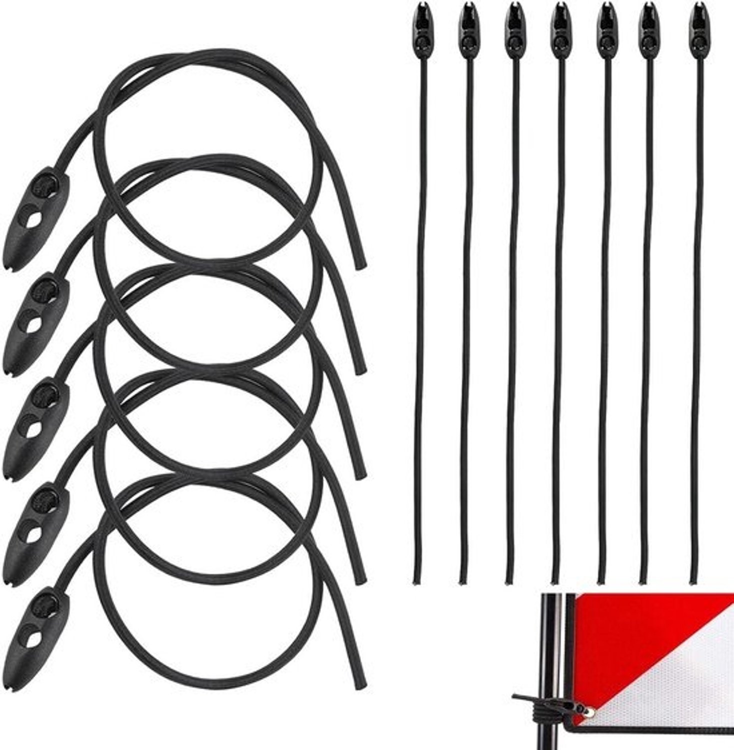 Set spanbanden - Elastische koorden - Voor bagagevervoer - Verstelbare lengte - 12 stuks - 50 cm - Zwart