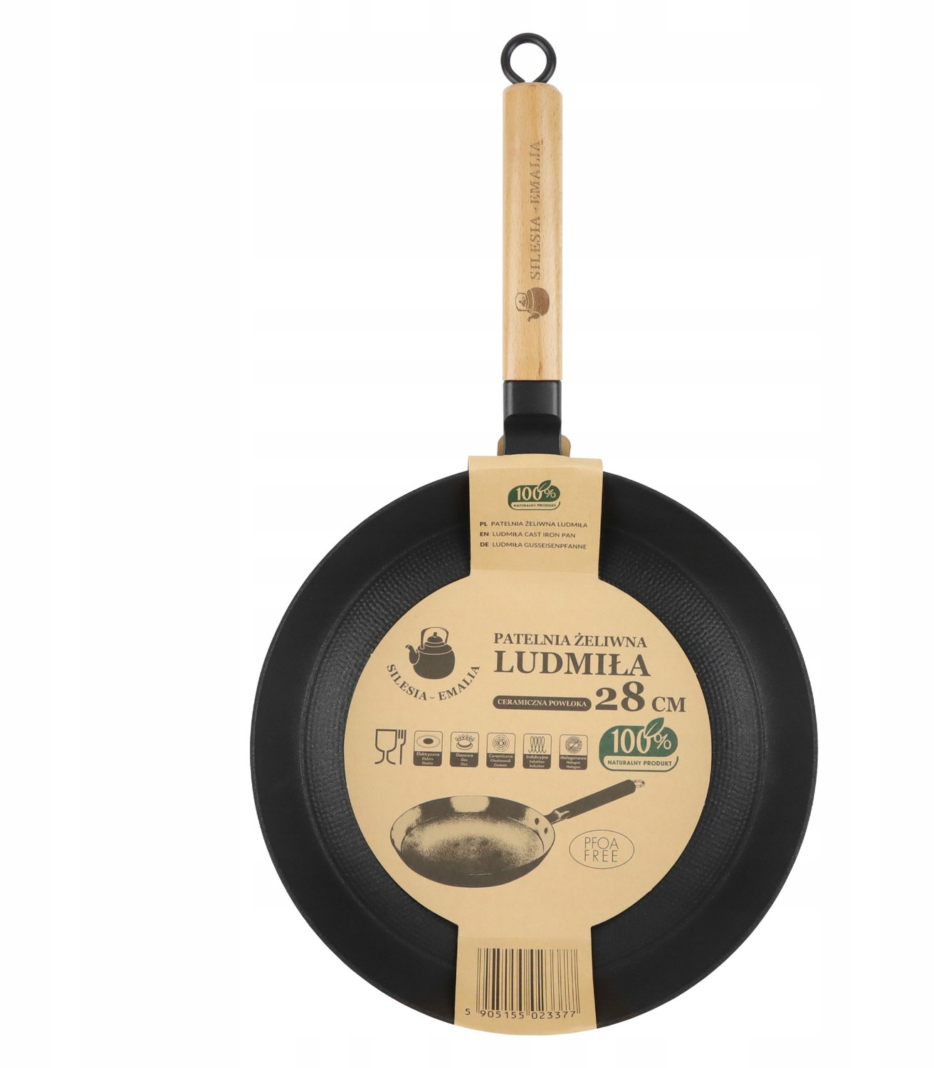 LUDMIŁA gietijzeren pan 28cm met houten handvat - inductie