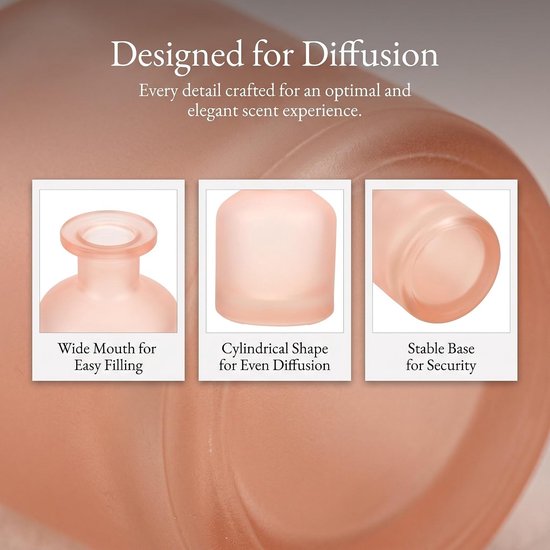 2 Stuks Matte Roze Diffuser Flessen Lege Refillbare Aromatherapie Vaten voor Essentiële Oliën Stijlvolle Cilindrische Geurverspreiders voor Thuis Kantoor — afbeelding 2